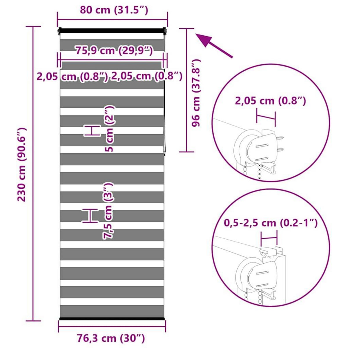 VIDAXL Store zebre marron sable largeur du tissu 75,9 cm polyester
