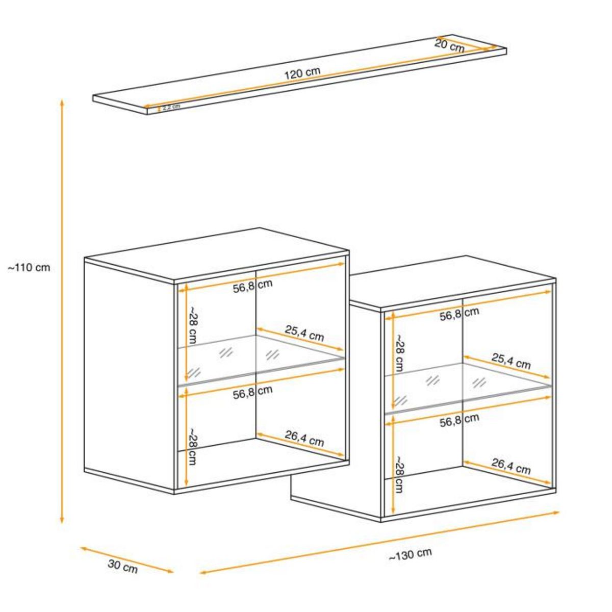 Paris Prix Lot de 2 Vitrines Murales & Étagère  Switch SBIII  130cm Gris