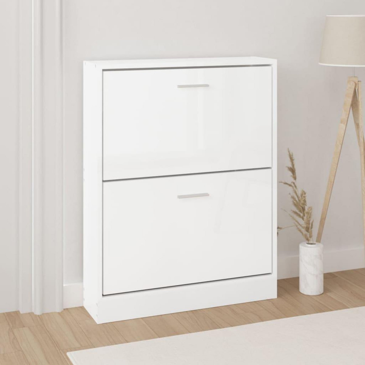 VIDAXL Armoire a chaussure Blanc brillant 59x17x81 cm Bois ingenierie