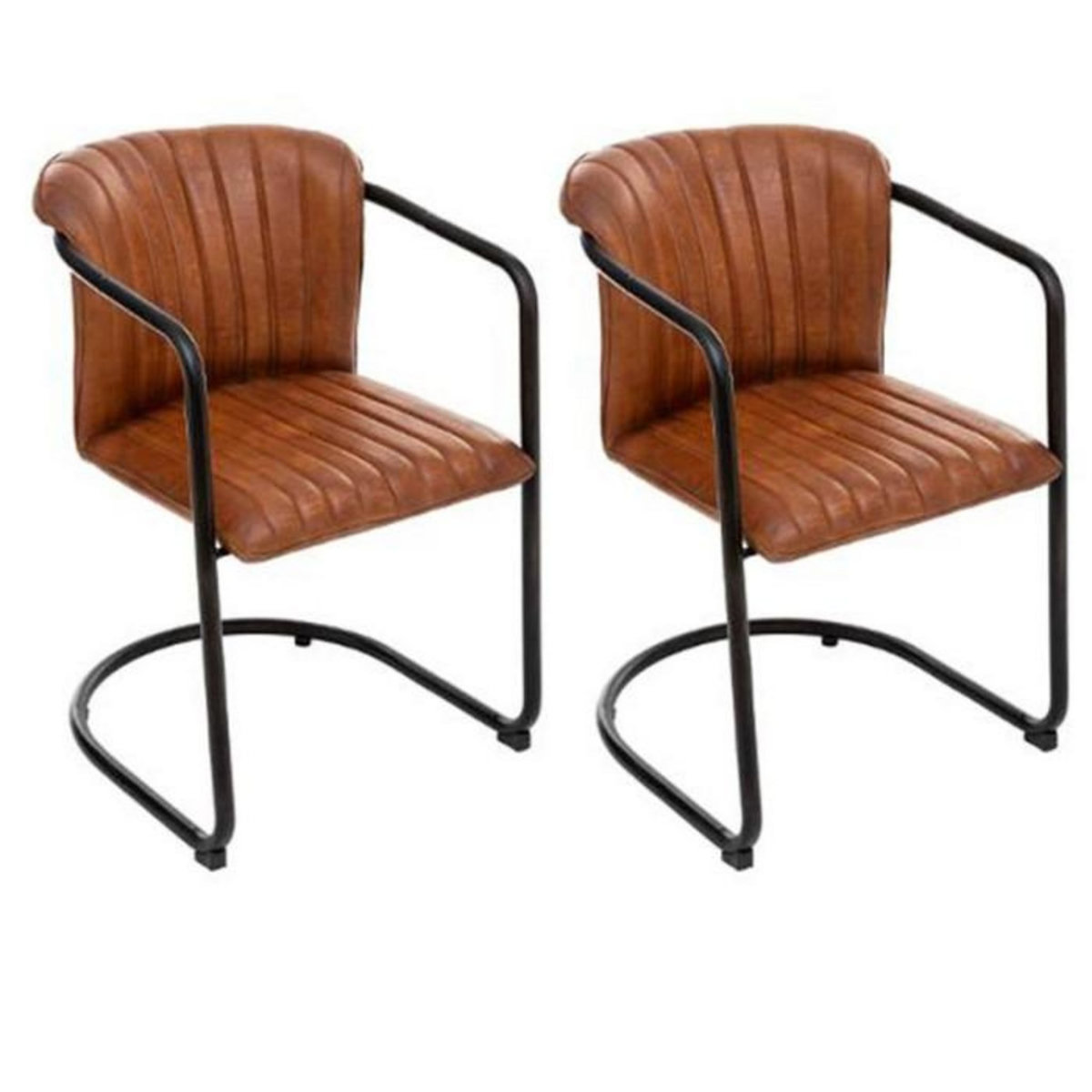 ATMOSPHERA Lot de 2 Fauteuils en Cuir  Kavi  77cm Cognac