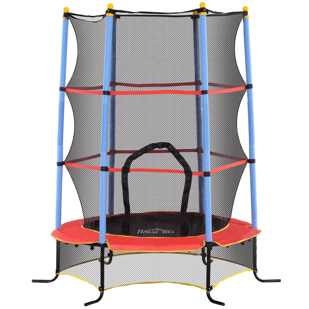 HOMCOM Trampoline de jardin enfant Ø 1,75 x 1,90H m filet de sécurité porte zipée couvre-ressorts + 6 poteaux rembourrés inclus rouge bleu noir