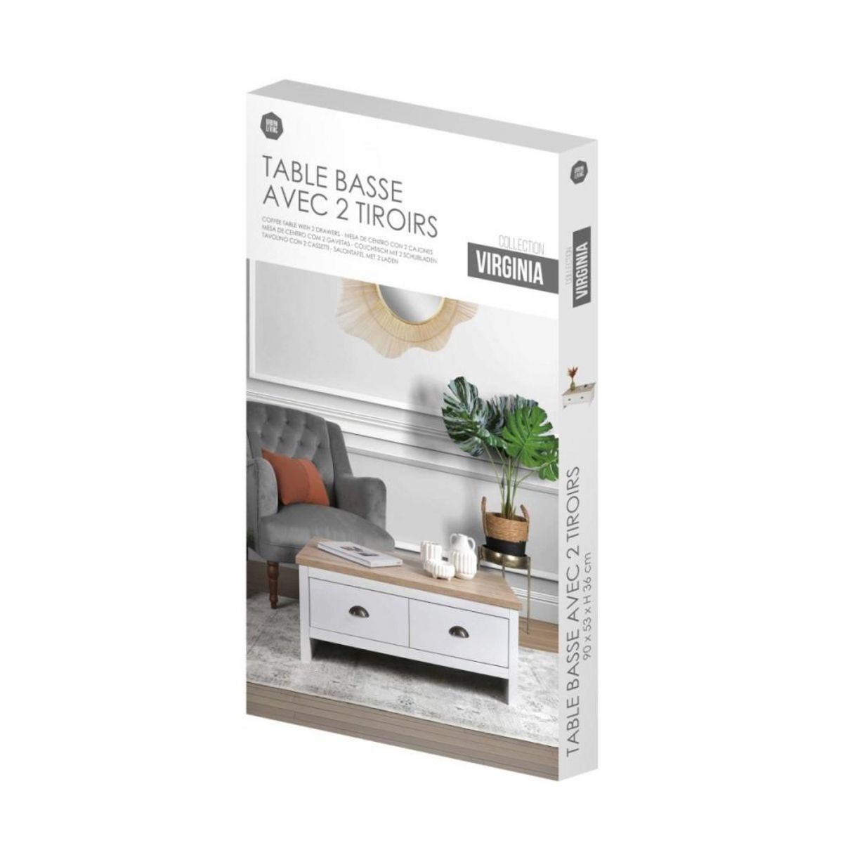 FORNORD Table basse avec 2 tiroirs VIRGINIA