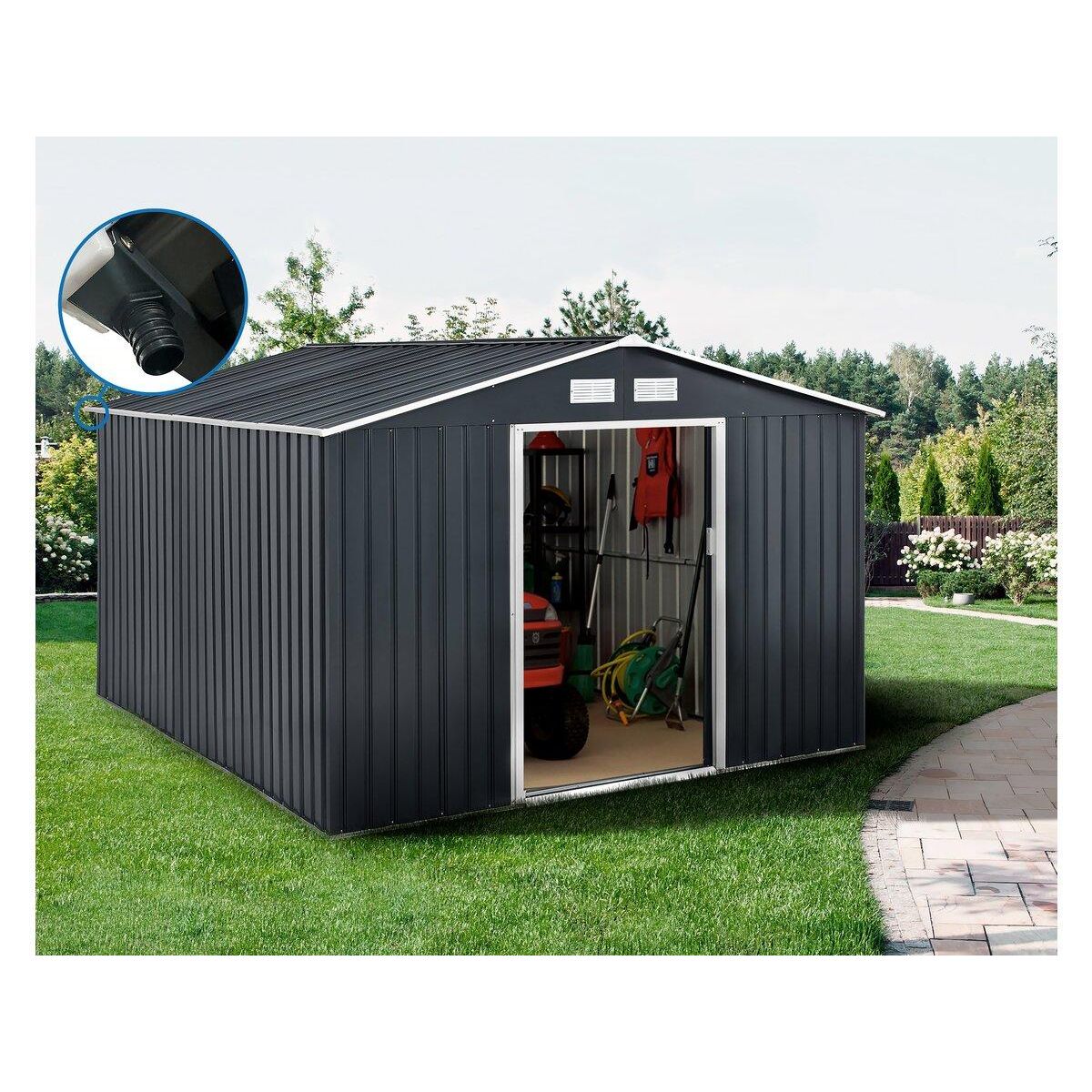 Habitat et Jardin Abri de jardin métal -  Vegas  12.98 m² avec gouttière - Gris