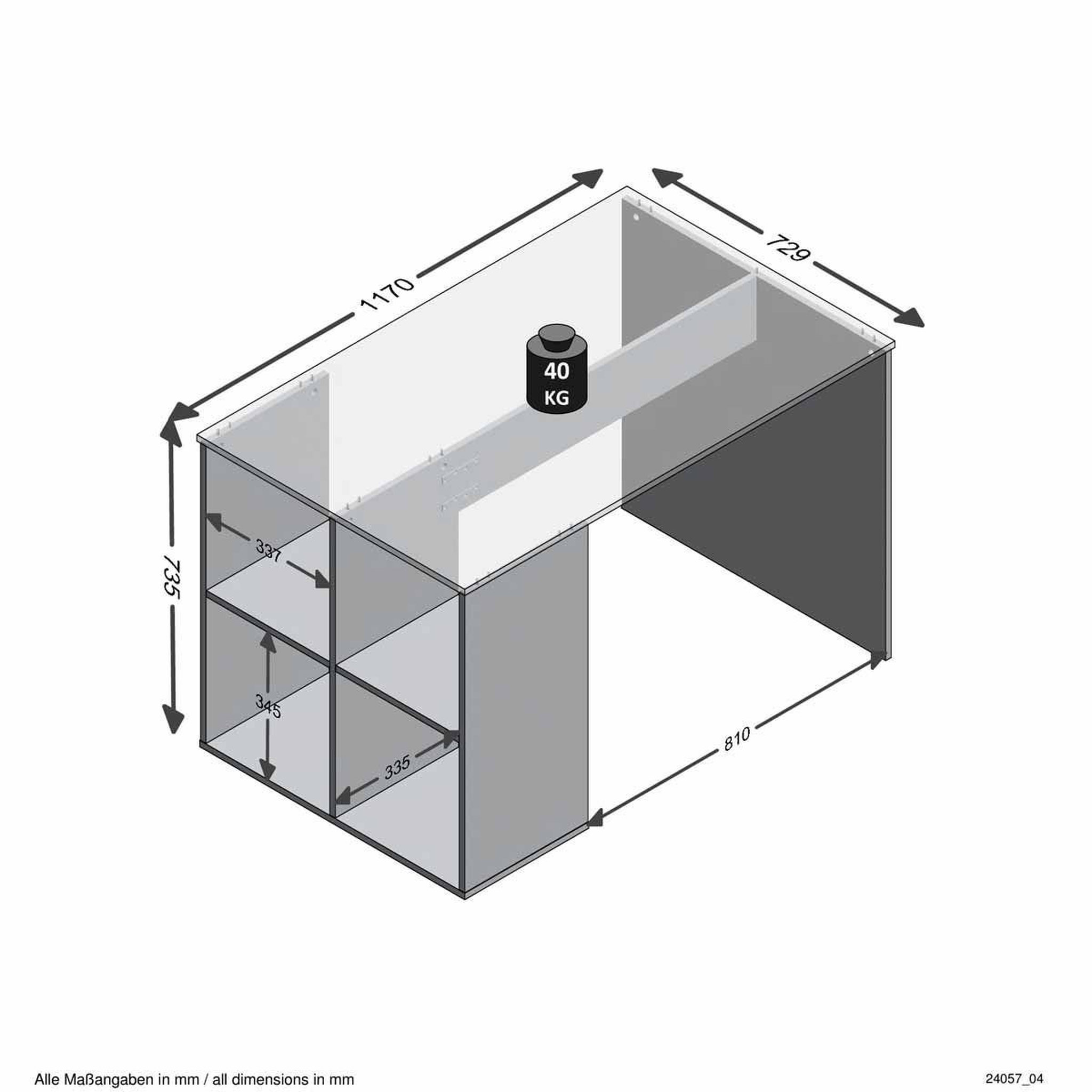 Voir la diapositive 3 : Paris Prix Bureau & étagère design  trent  117cm gris