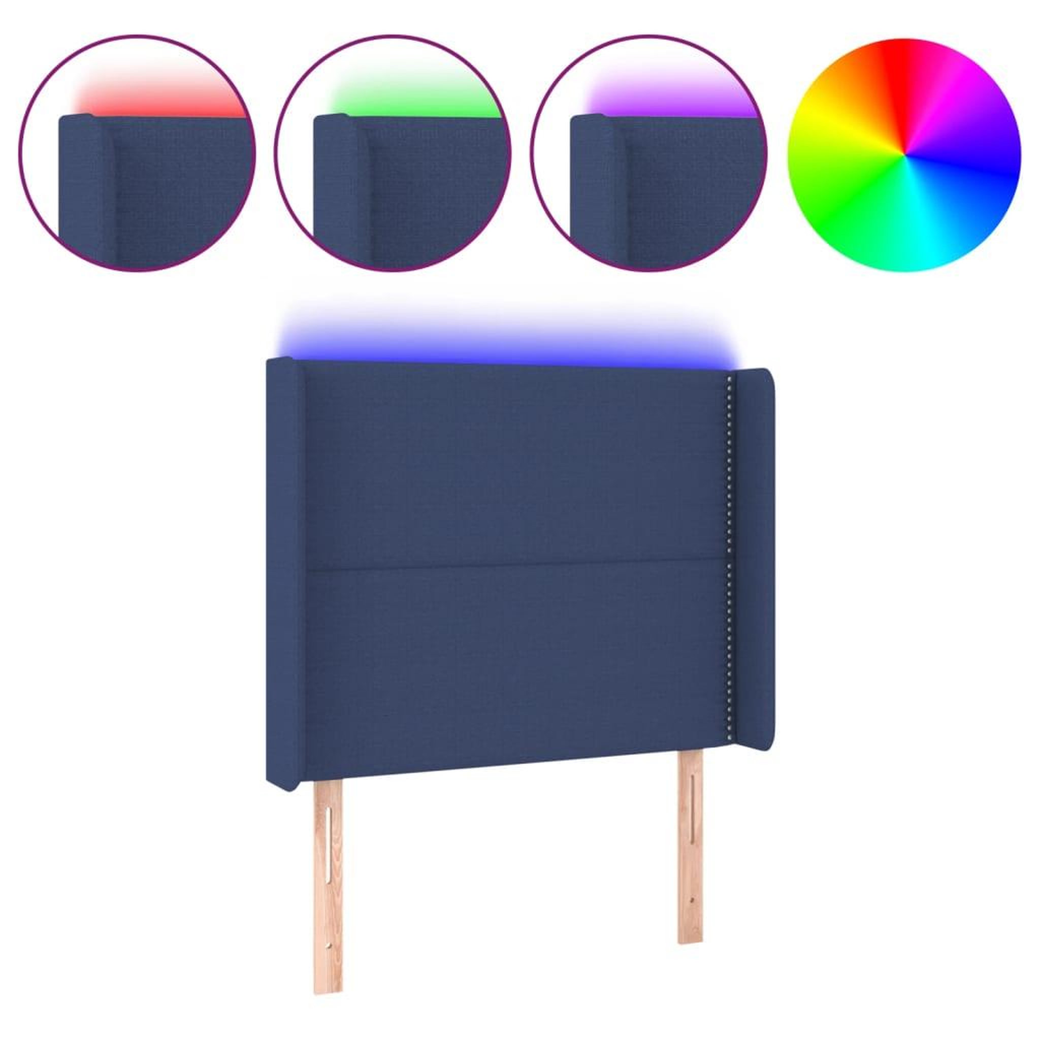 Voir la diapositive 2 : VIDAXL Tete de lit a LED Bleu 83x16x118/128 cm Tissu