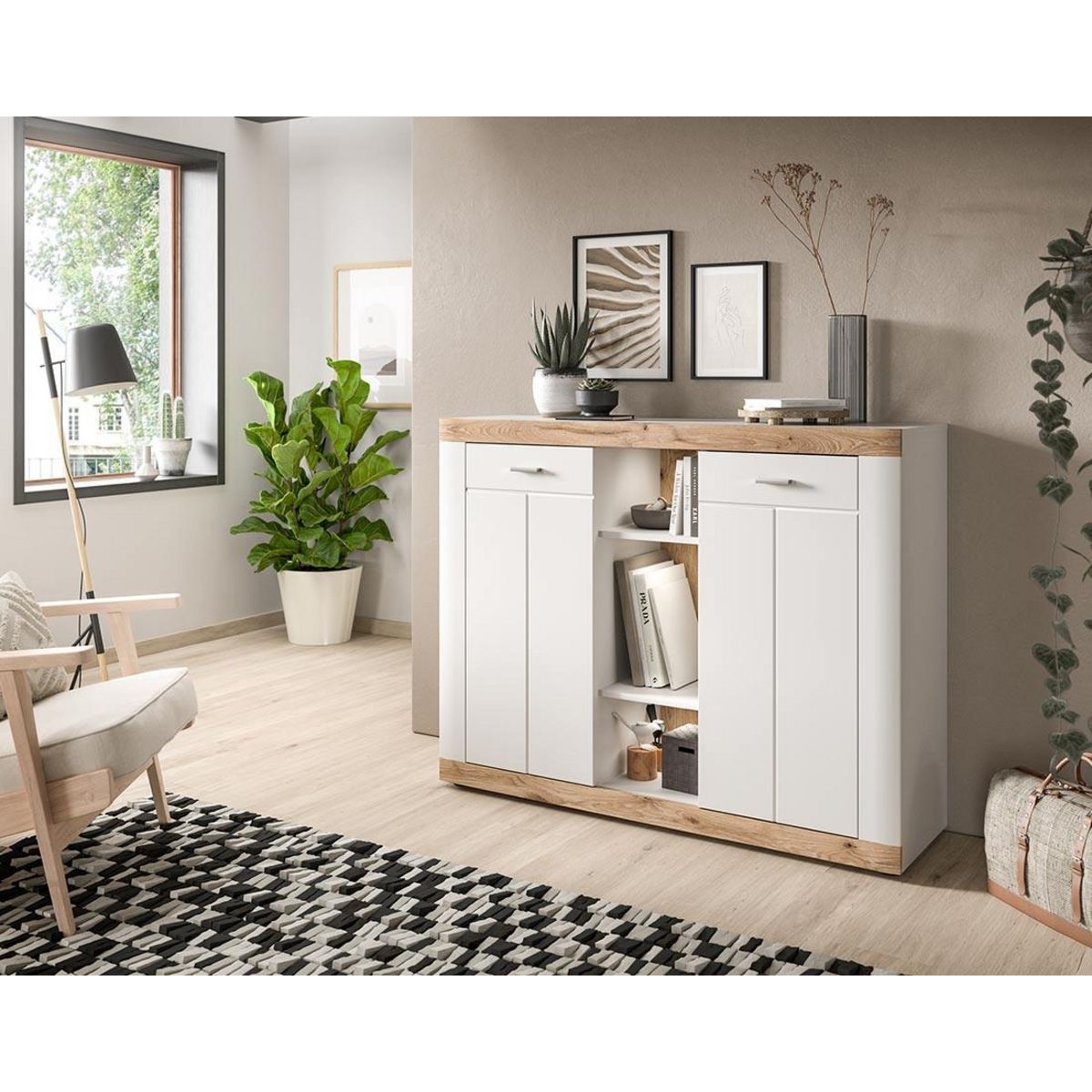 BEST MOBILIER Coventry - buffet haut - blanc et effet bois - 104x131 cm