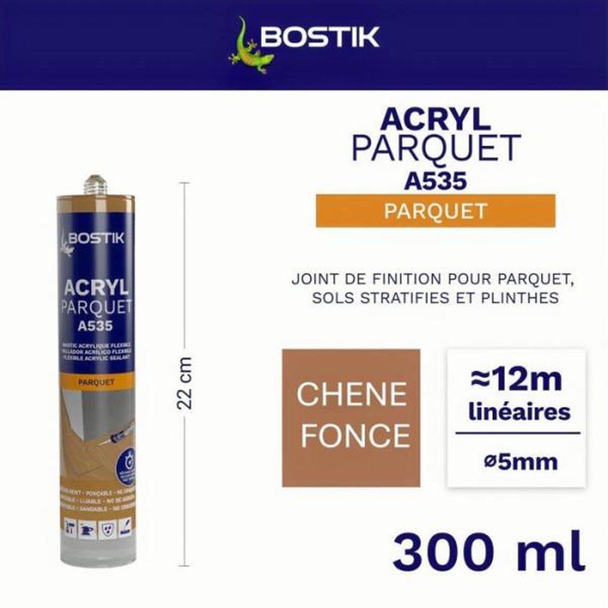Voir la diapositive 2 : Bostik Mastic acrylique - BOSTIK - Joint Acryl Parquet - Compatible tous vernis - Chene foncé - 300 ml