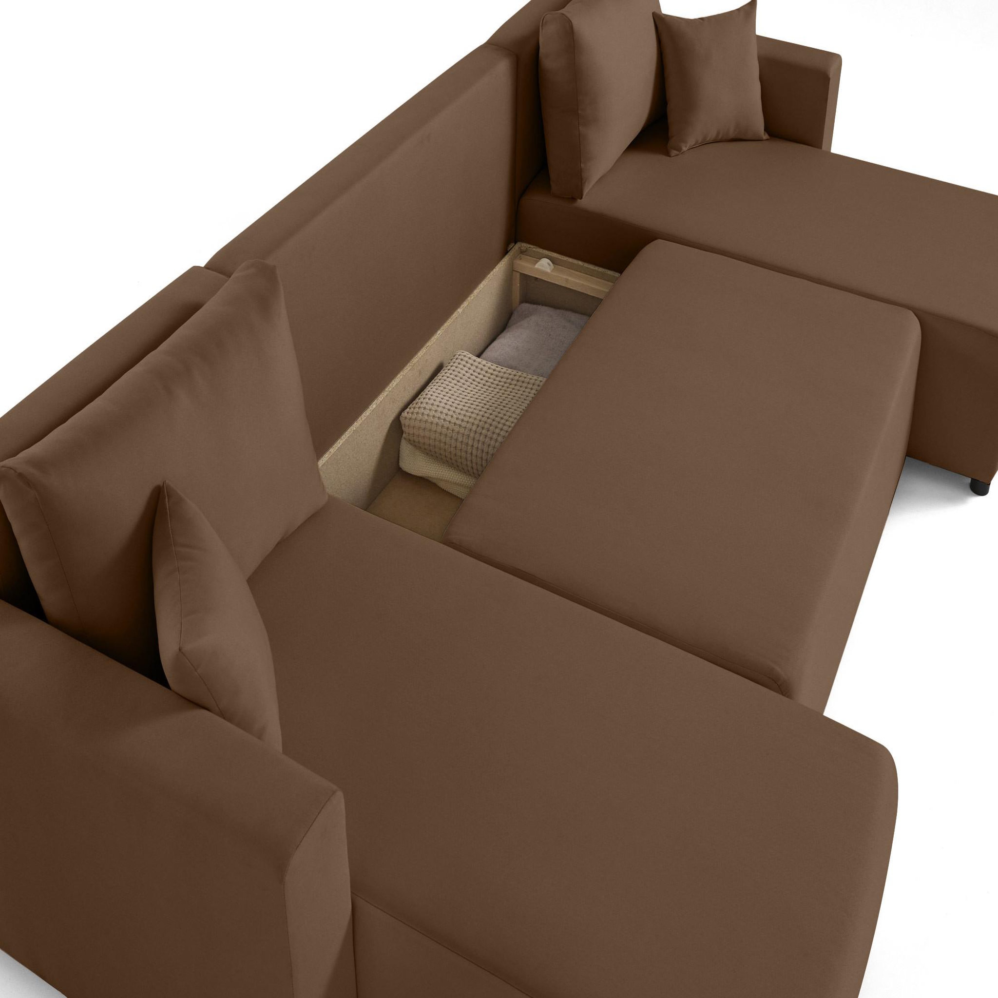 Voir la diapositive 4 : BEST MOBILIER Regala - canapé panoramique - 7 places - convertible avec coffre - en tissu