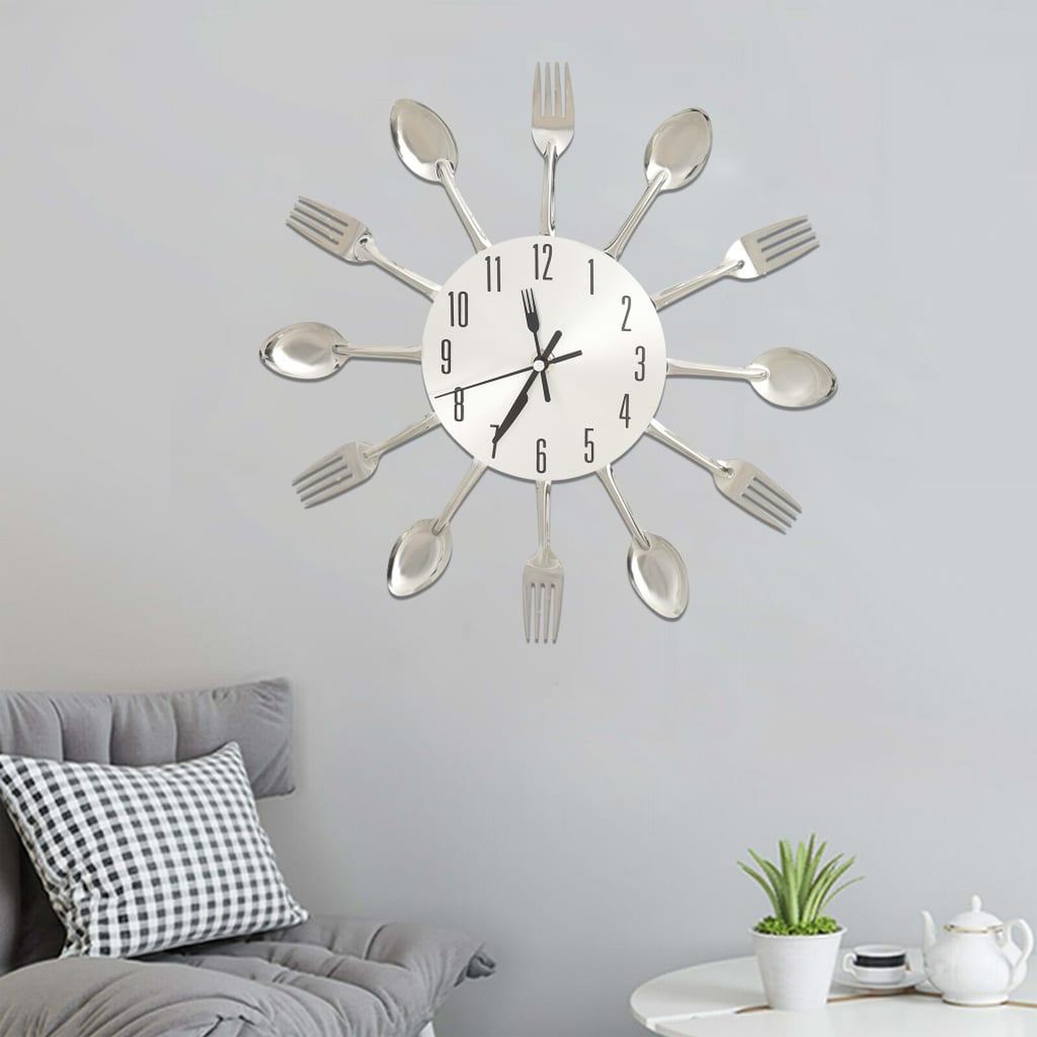VIDAXL Horloge murale et cuillere et fourchette Argente 31cm Aluminium