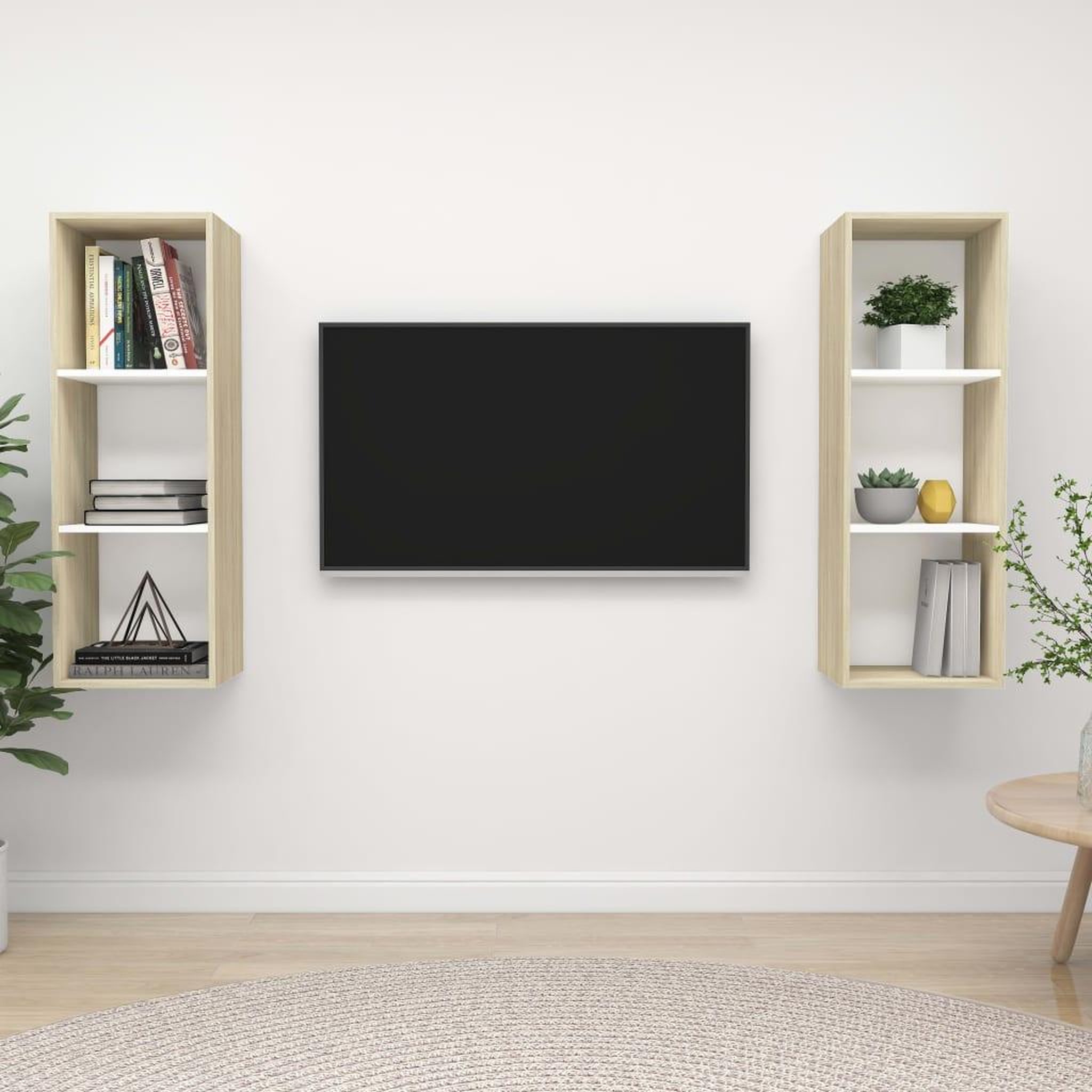 Voir la diapositive 1 : VIDAXL Meubles TV muraux 2 pcs Blanc et chene sonoma Bois d'ingenierie