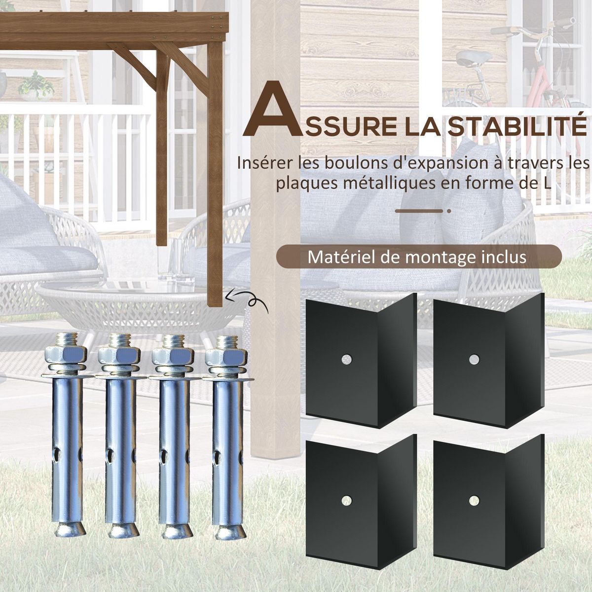 OUTSUNNY Pergola autoportante style rustique chic - Toit terrasse à décorer - dim. 3,65L x 3l x 2,15H m - bois sapin pré-huilé