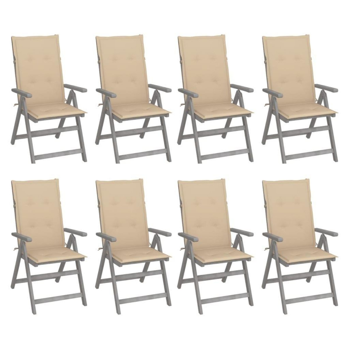 VIDAXL Chaises inclinables de jardin et coussins lot de 8 Gris Acacia