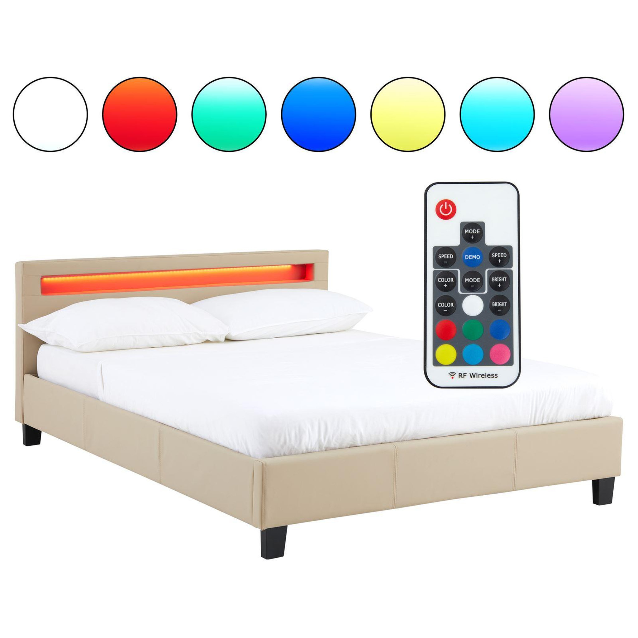 Voir la diapositive 5 : IDIMEX Lit LED double PINOT 140x190 cm, avec sommier, revêtement synthétique