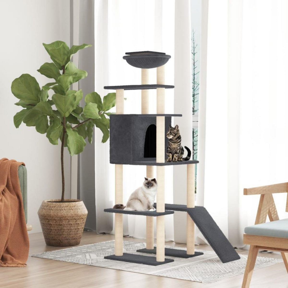 VIDAXL Arbre a chat avec griffoirs en sisal Gris fonce 166 cm