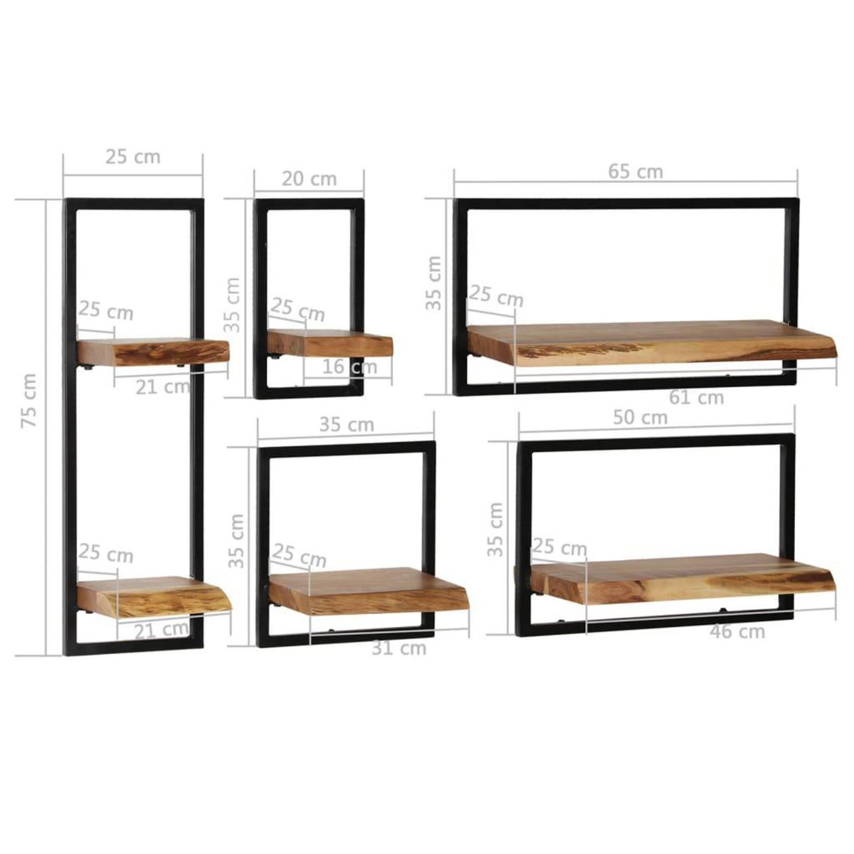 VIDAXL Set d'etageres murales 5 pcs Bois d'acacia massif et acier