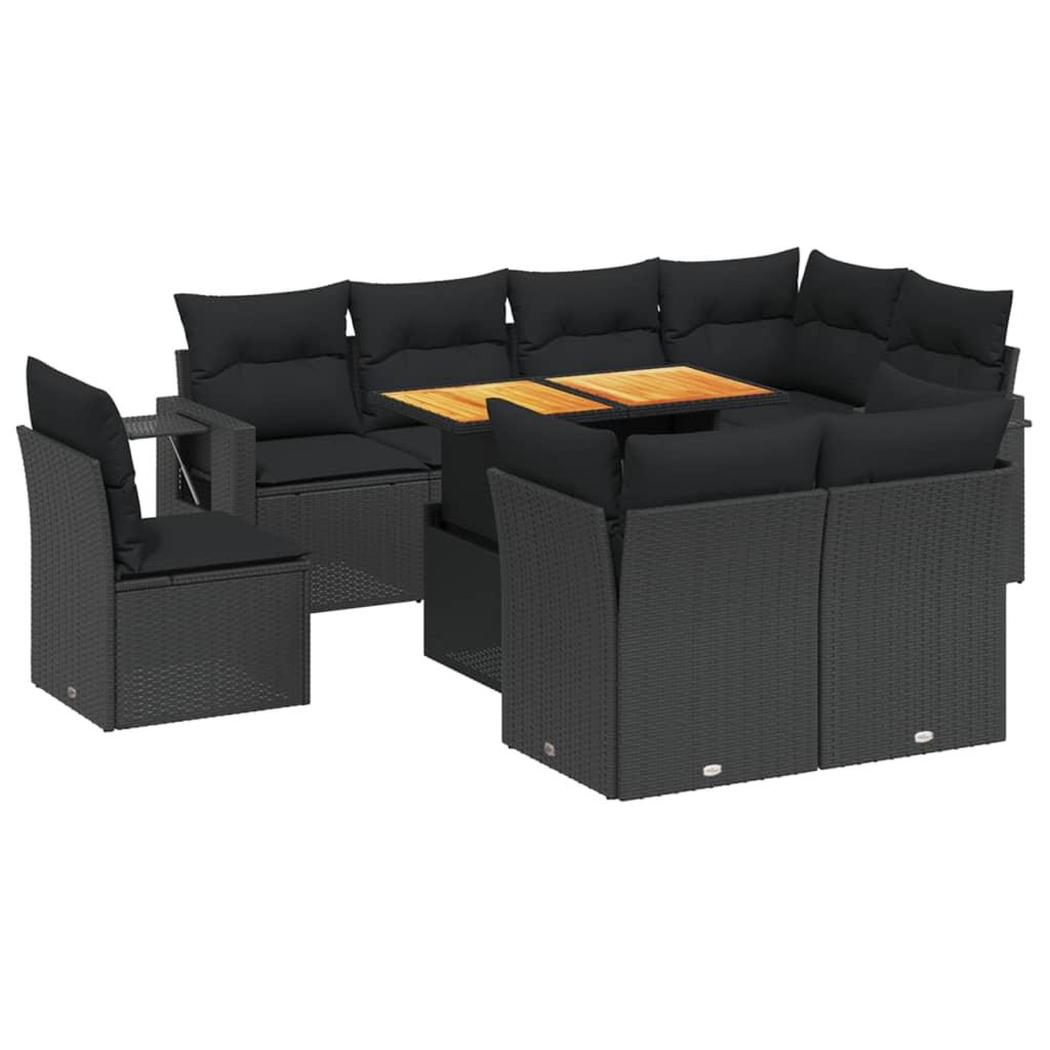 Voir la diapositive 2 : VIDAXL Salon de jardin 9 pcs avec coussins noir resine tressee
