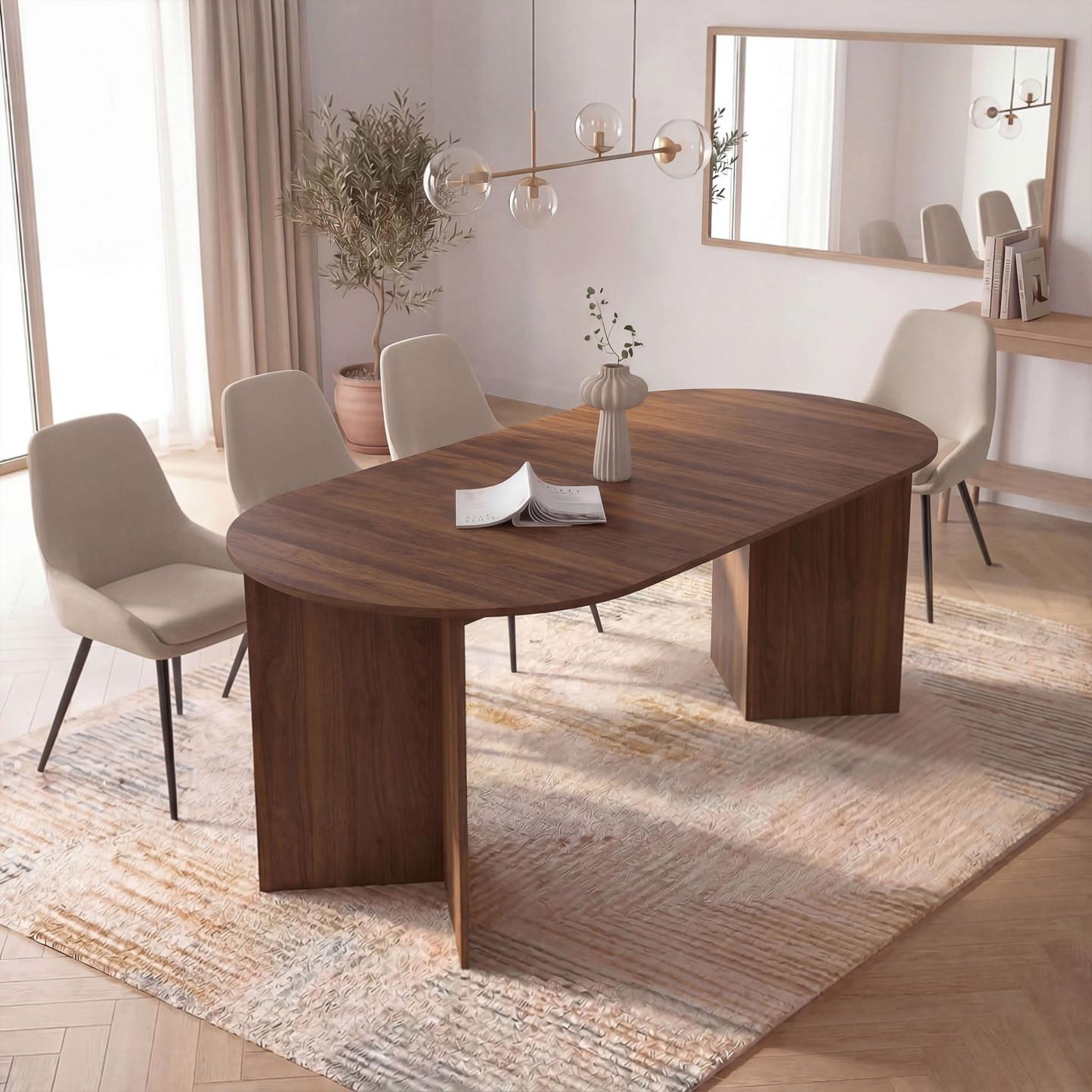 Voir la diapositive 3 : ID MARKET Table à manger extensible ovale marthe 6-12 personnes noyer 200-300 cm