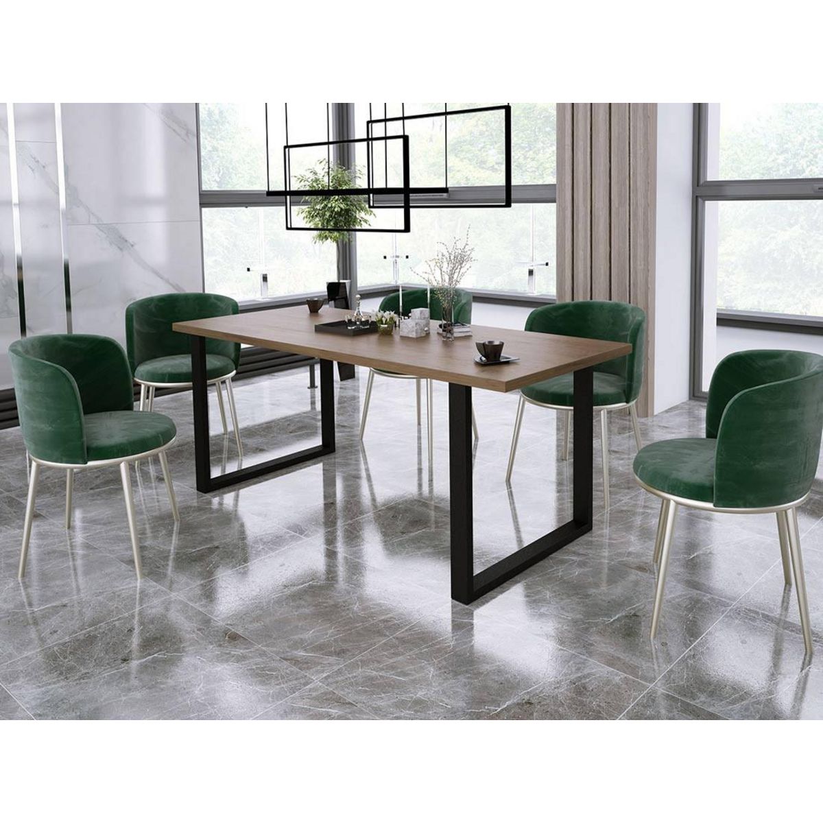 BEST MOBILIER Caronal - table à manger - aspect chêne foncé et noir - 4 à 8 personnes