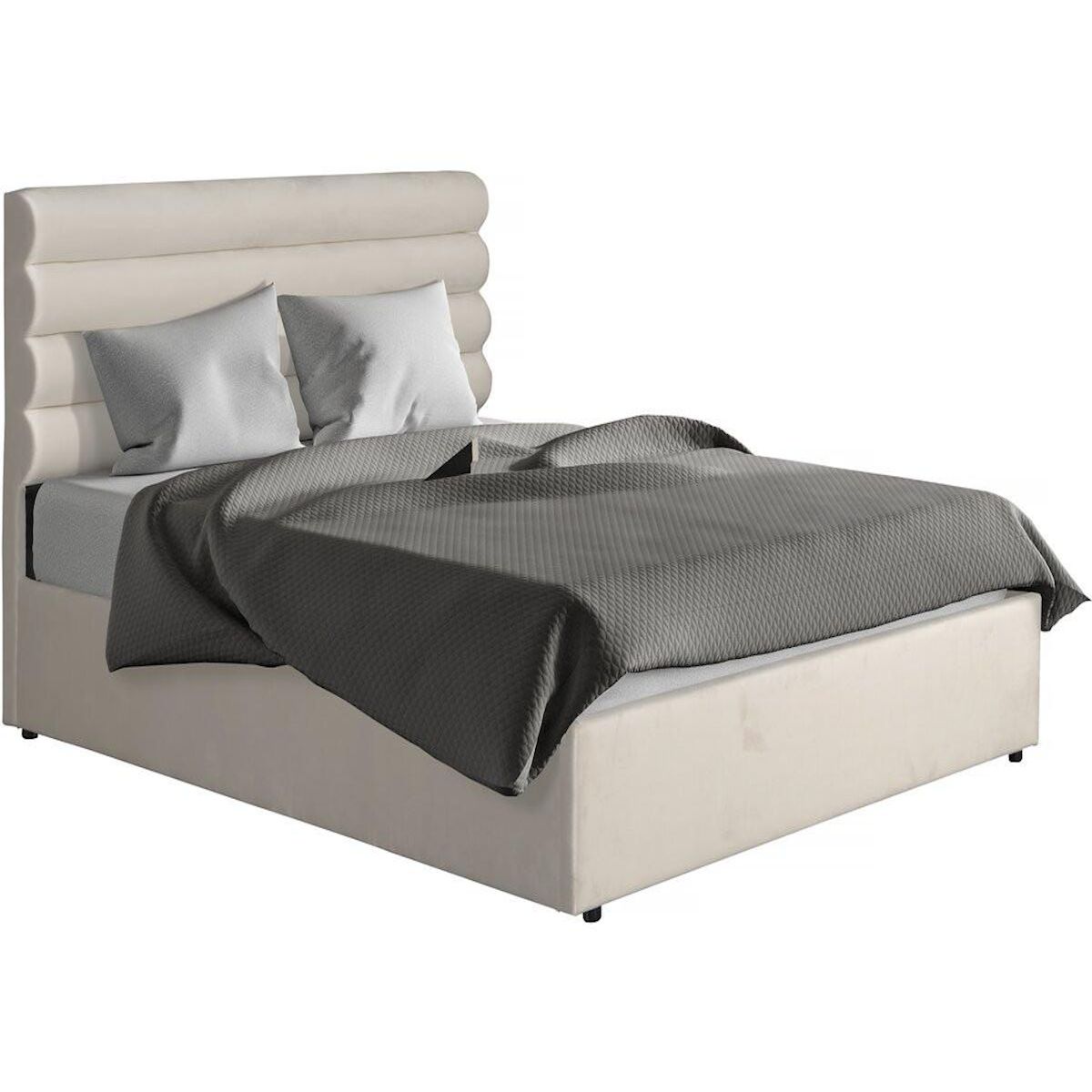 Habitat et Jardin Lit double en velours design  Livigno  - 140 x 190 cm - Beige