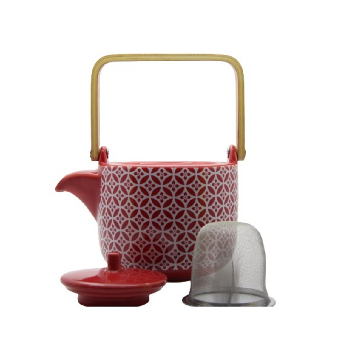 ACTUEL Théière rouge en grès anse en bambou