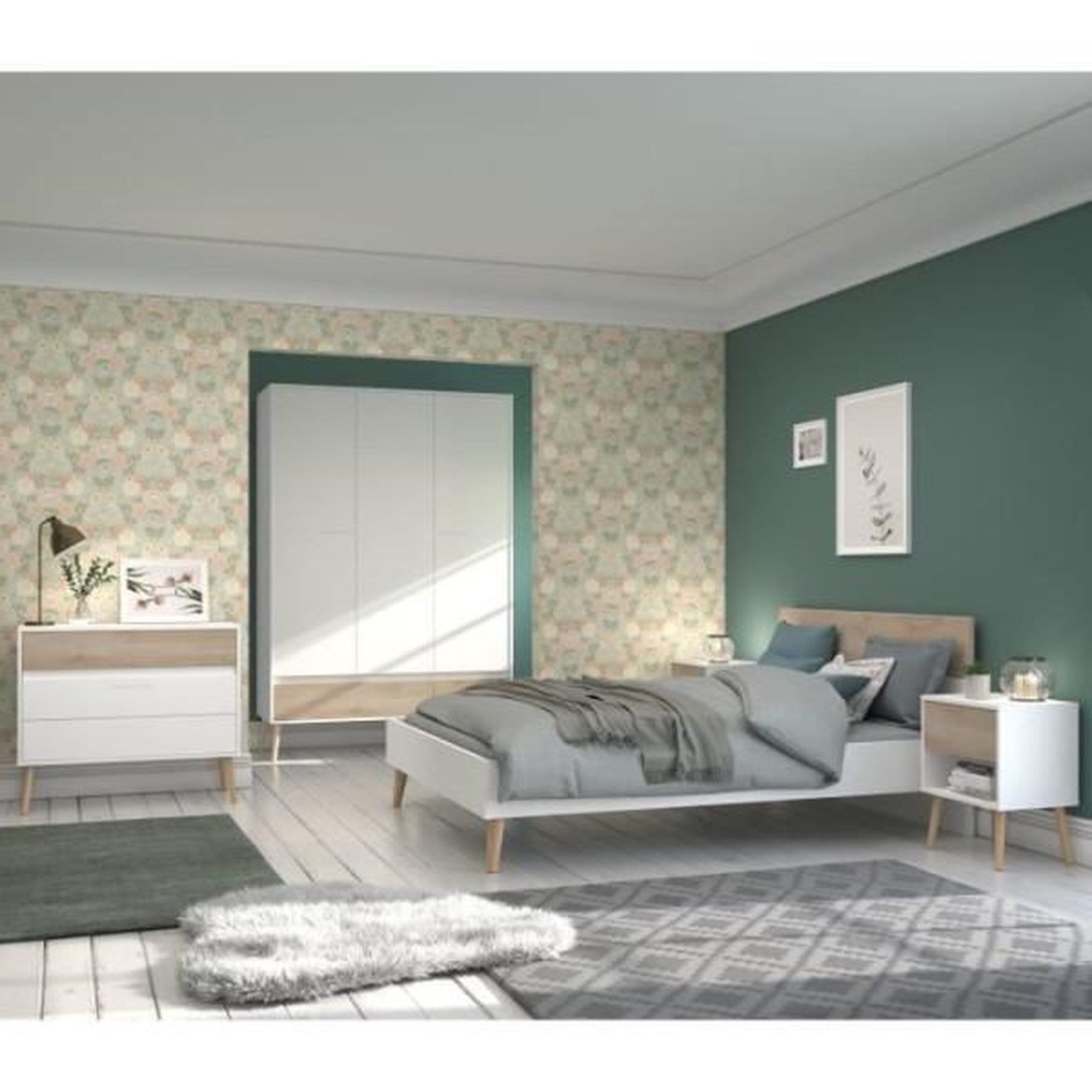 Voir la diapositive 2 : PARISOT Commode - AALBORG - 3 tiroirs - Blanc - Style scandinave - 90,8 x 40 x 77,5 - PARISOT