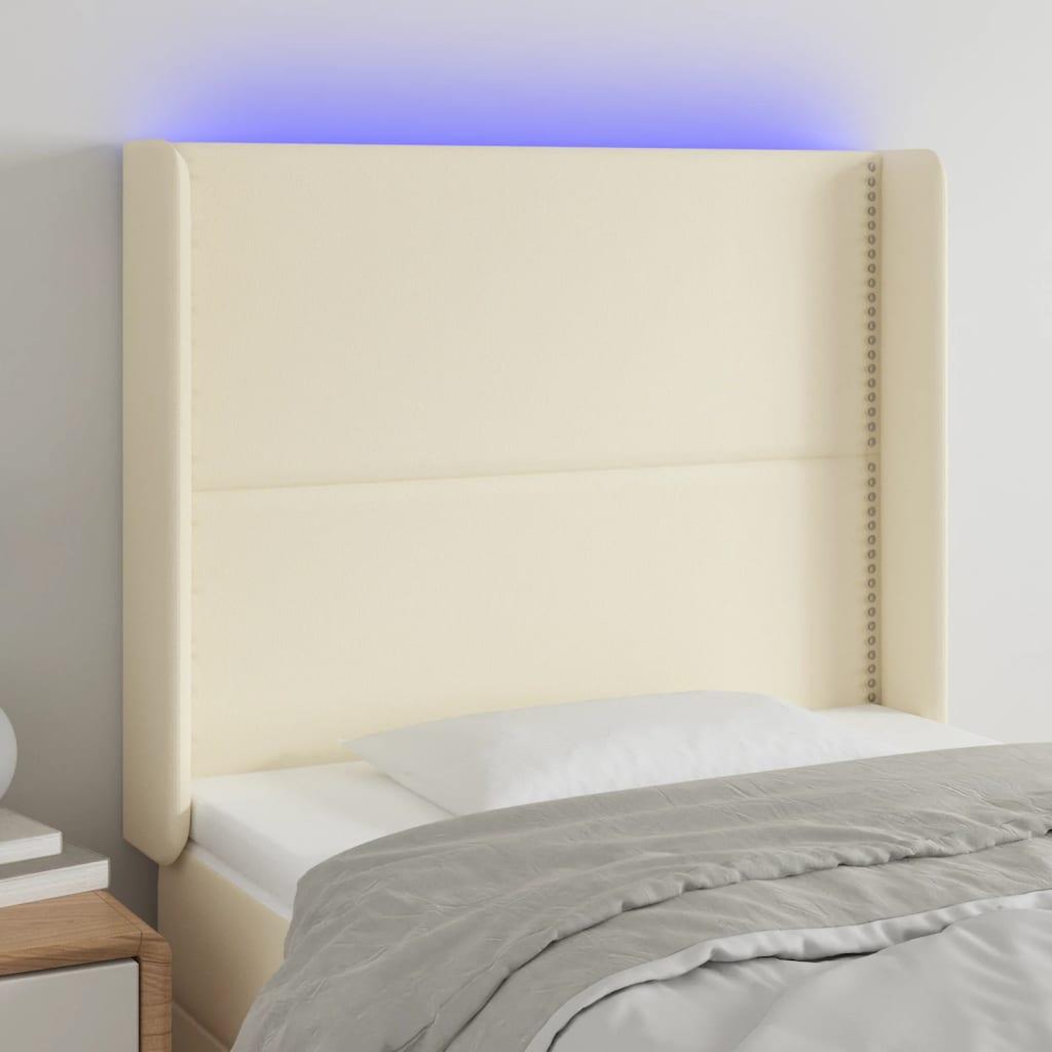 Voir la diapositive 1 : VIDAXL Tete de lit a LED Creme 83x16x118/128 cm Similicuir