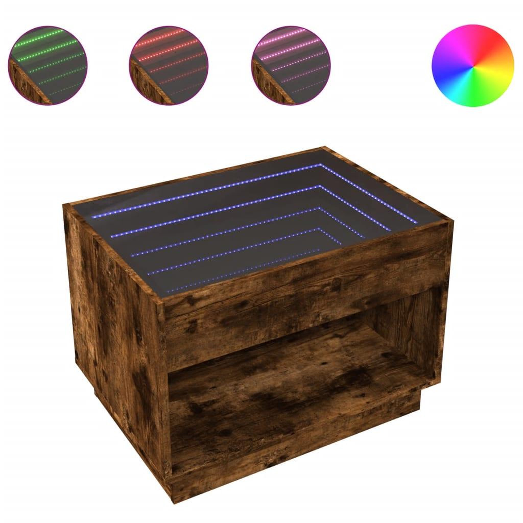 Voir la diapositive 2 : VIDAXL Table basse avec LED infini chene fume 70x50x50 cm