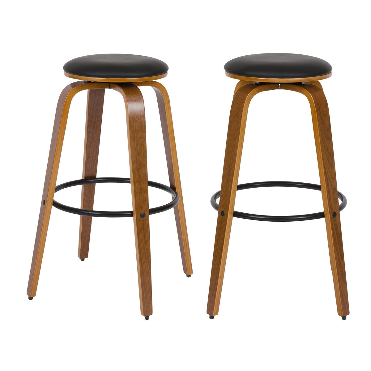 MAISON PAVANE Lot de 2 tabourets de bar 78 cm en cuir synthétique noir-Arthus
