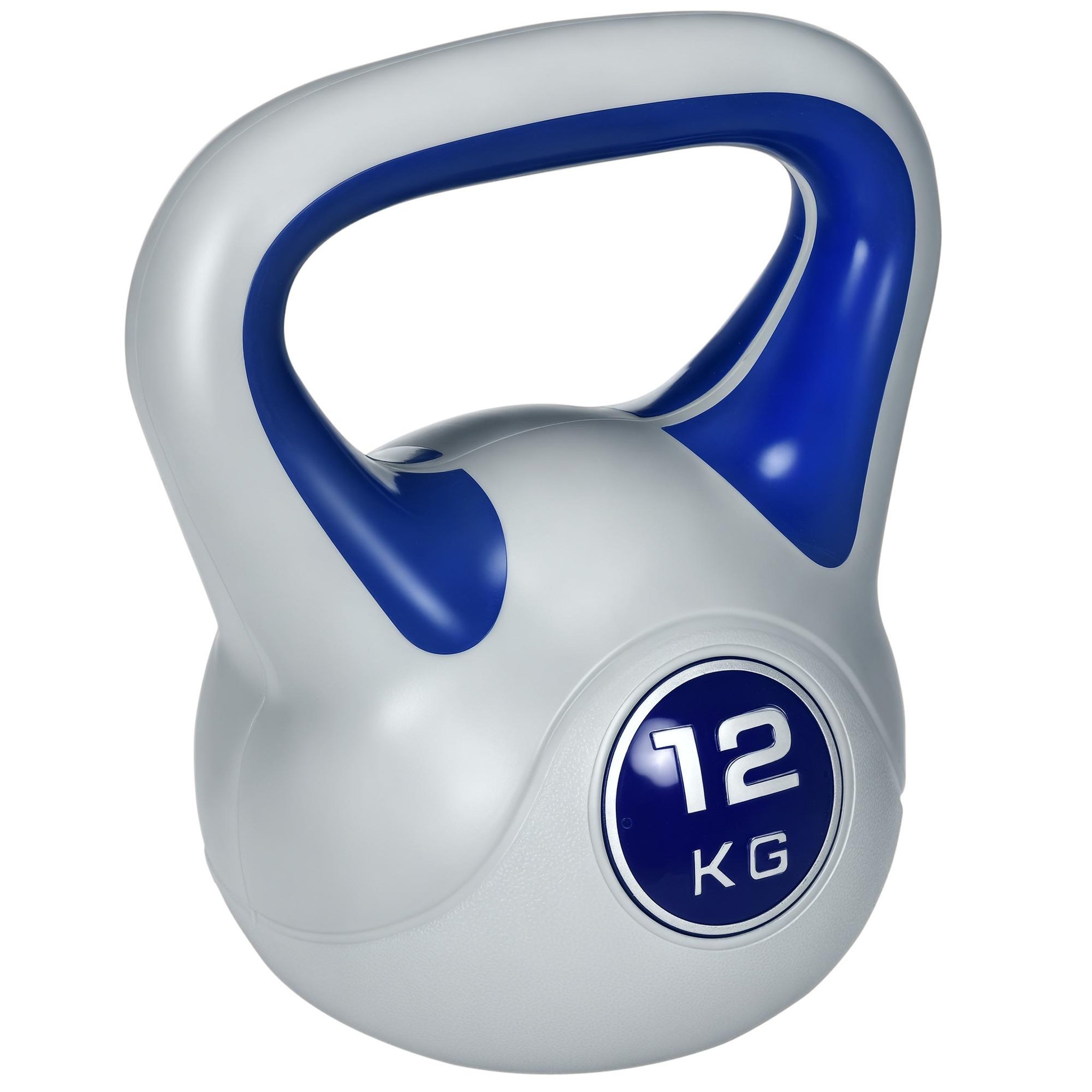 HOMCOM Kettlebell 12 kg - haltère boule - poignée ergonomique - pu gris bleu