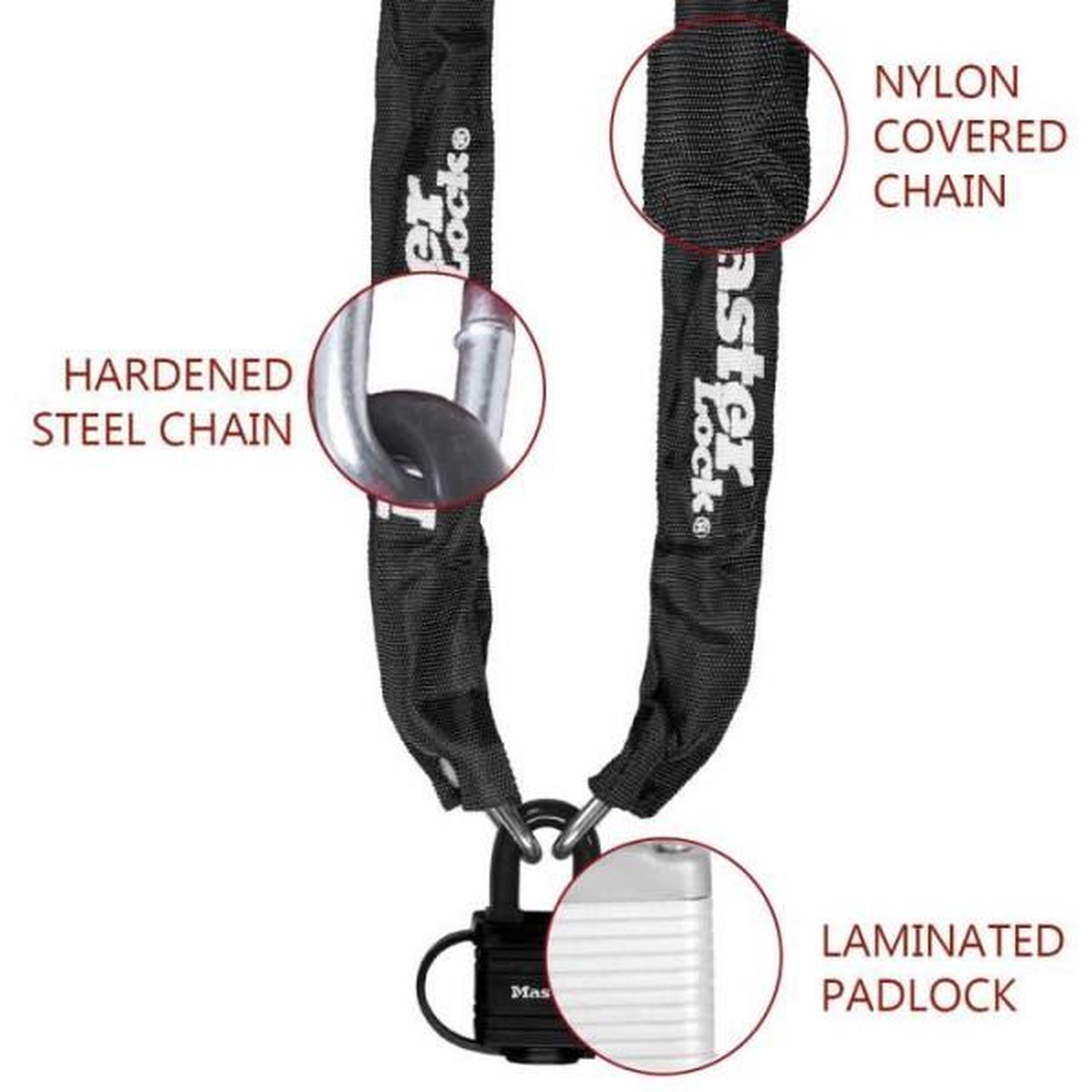 Voir la diapositive 5 : Master lock Chaîne antivol MASTER LOCK - 8390EURDPRO - 90cm x Ø 6mm - Cadenas 40mm - Gaine nylon - Noir