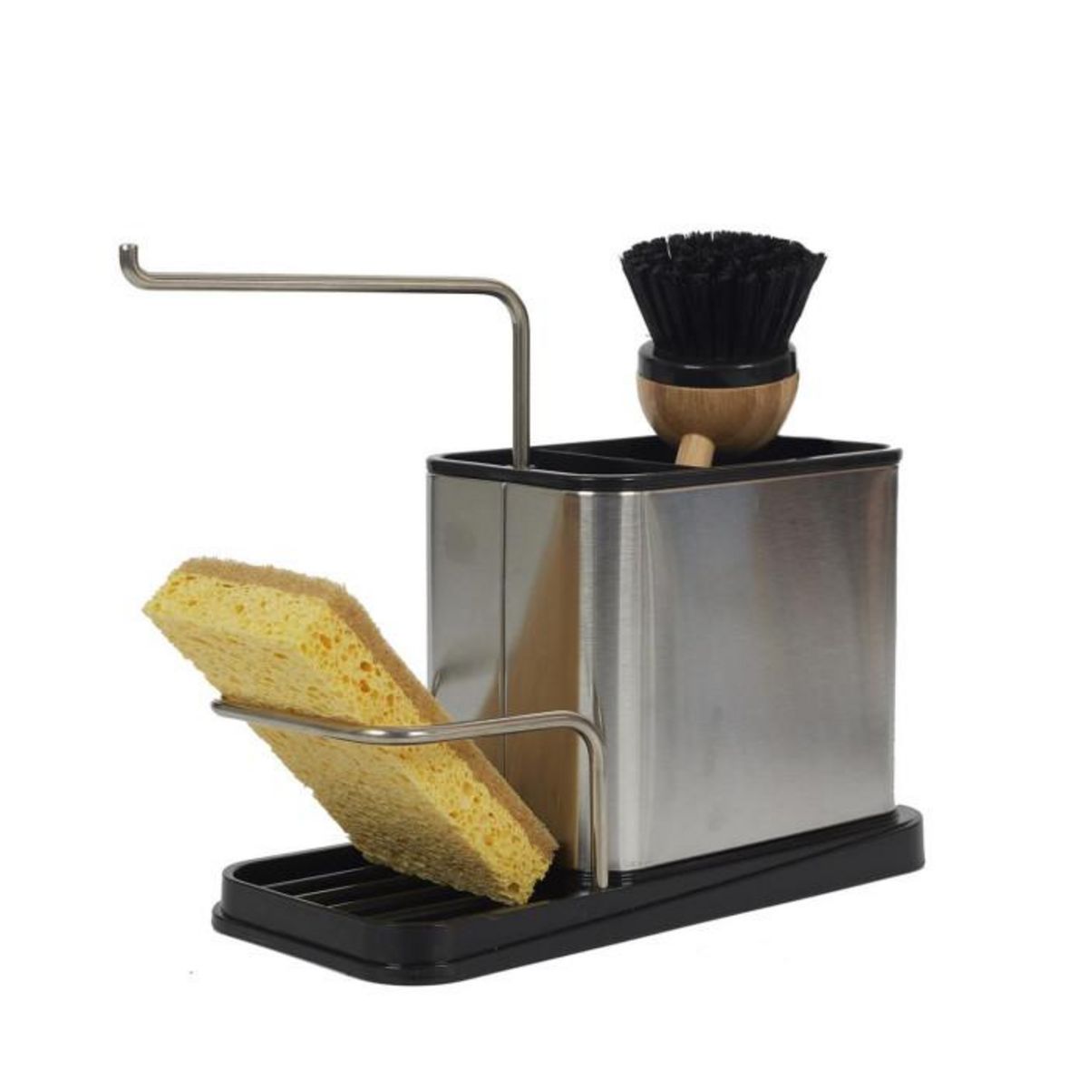 Paris Prix Porte Éponge & Brosse  Inox  22cm Argent & Noir