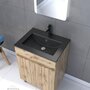 Aurlane Meuble salle de bain 60x80 - Finition chene naturel - vasque noire + miroir Led - TIMBER 60 - Pack02