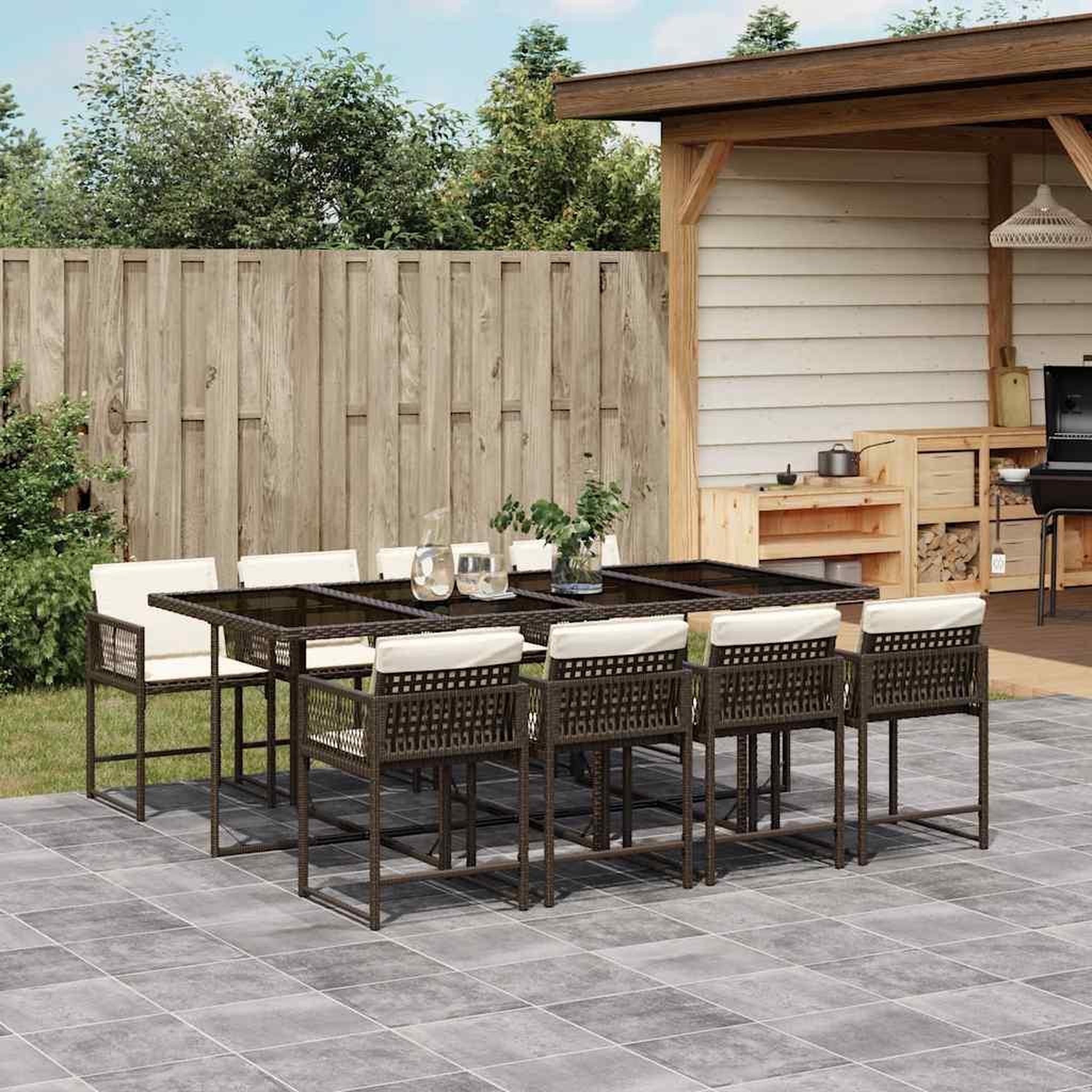 Voir la diapositive 1 : VIDAXL Ensemble a manger de jardin et coussins 9 pcs marron poly rotin