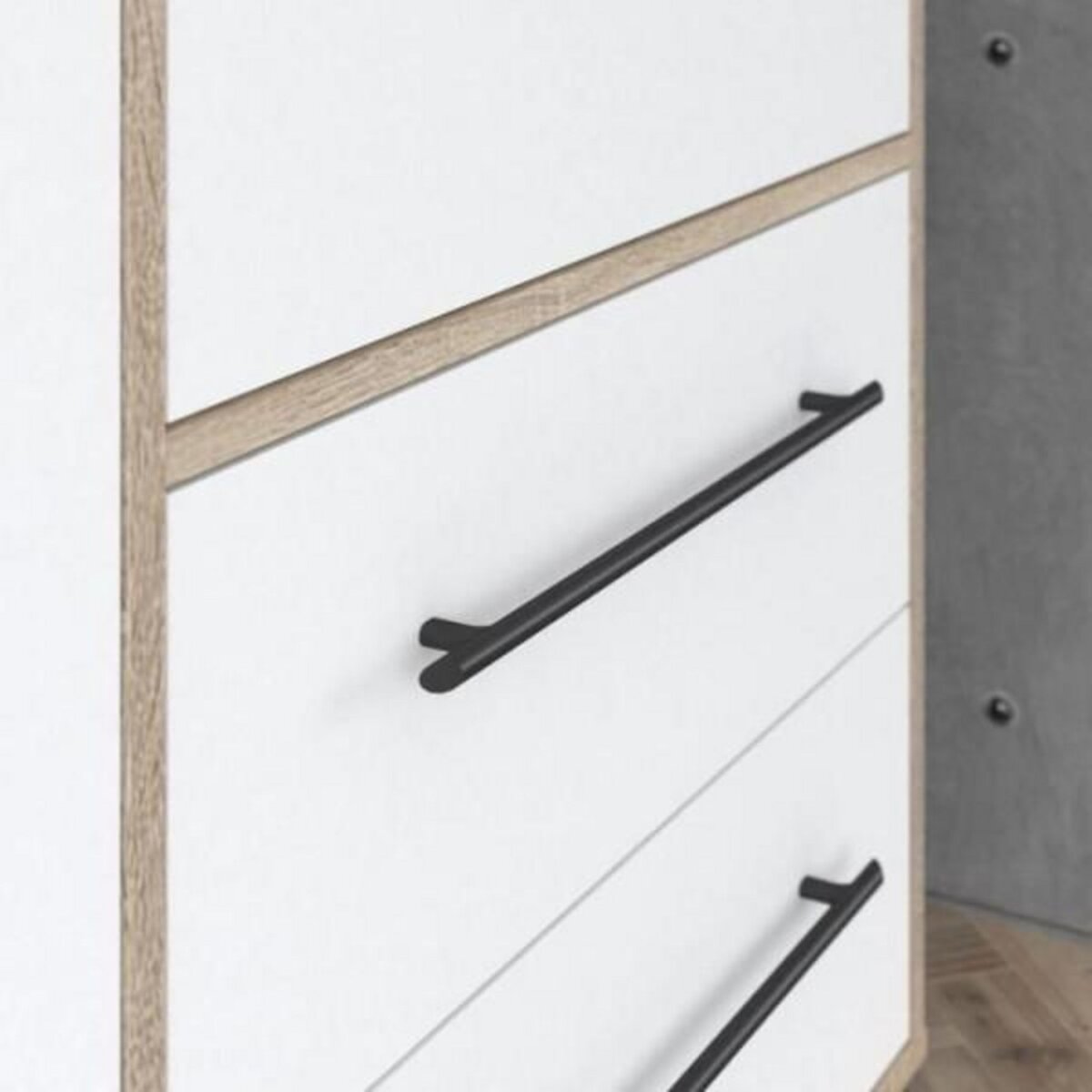 MARKET24 Armoire de chambre - MOKKARIS - Chene Sonoma / Blanc mat - 3 portes - 144,4 x 58,8 x 200,1 cm