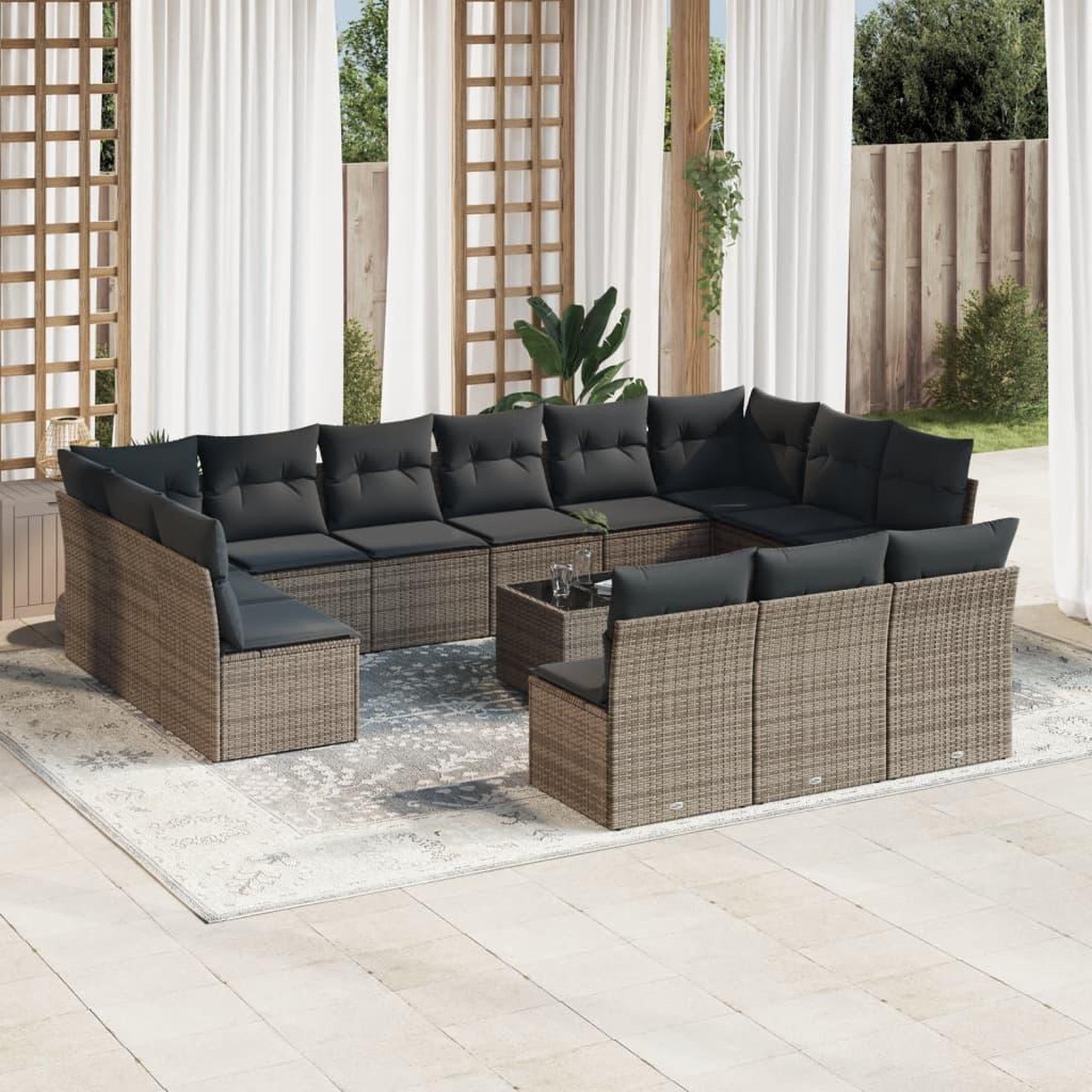 VIDAXL Salon de jardin avec coussins 14 pcs gris resine tressee