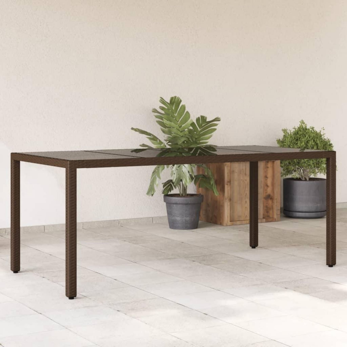 VIDAXL Table de jardin avec dessus en verre marron resine tressee
