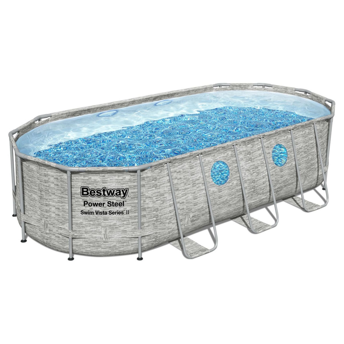 BESTWAY Piscine tubulaire ovale motif pierres avec hublots 549x274x122cm Power Steel&trade; SwimVista