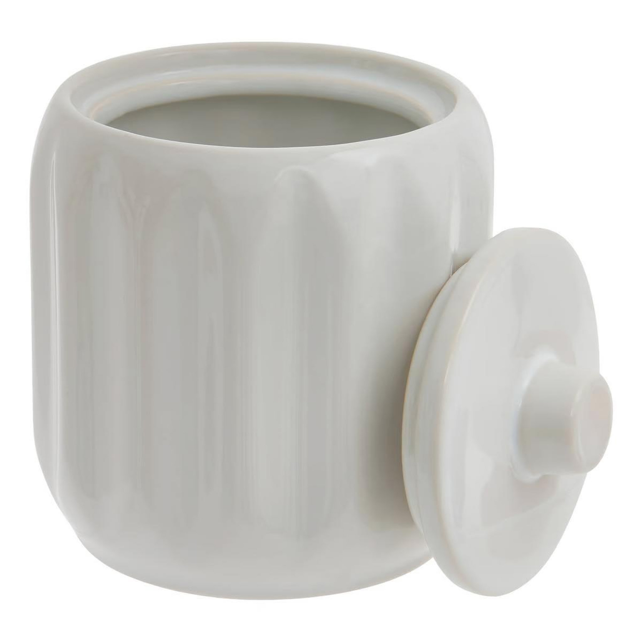 Voir la diapositive 2 : FIVE Pot à cotons en grès  suny colorama  12cm blanc