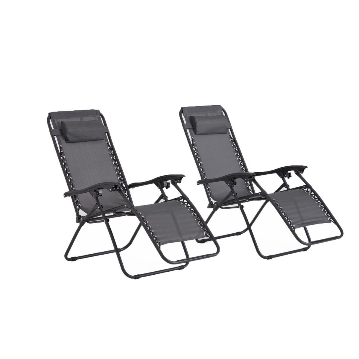 CONCEPT USINE Lot de 2 transats inclinables noir et gris foncé MANIHI