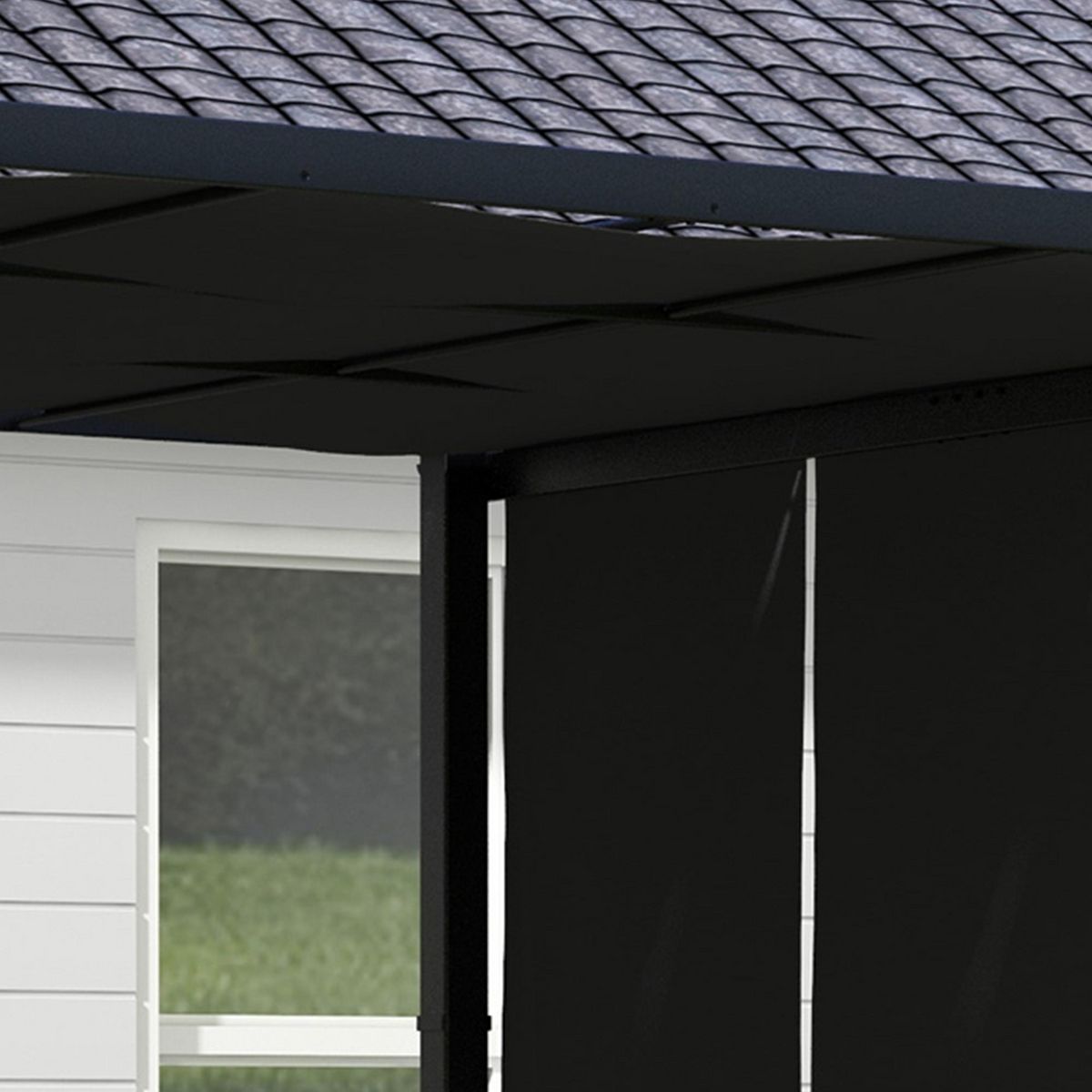 OUTSUNNY Pergola 3 toiles coulissantes - dim. 2,97L x 2,97l x 2,38H m - acier époxy polyester haute densité anthracite