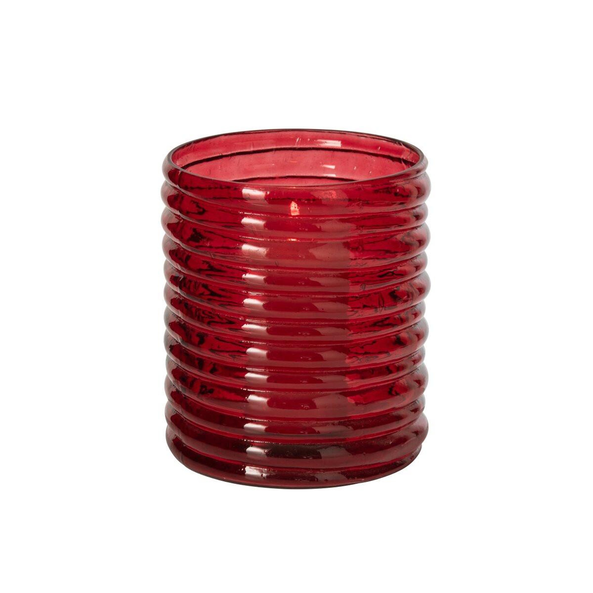 Voir la diapositive 2 : J-LINE Photophore Côtelé en Verre  Magnus  21cm Rouge