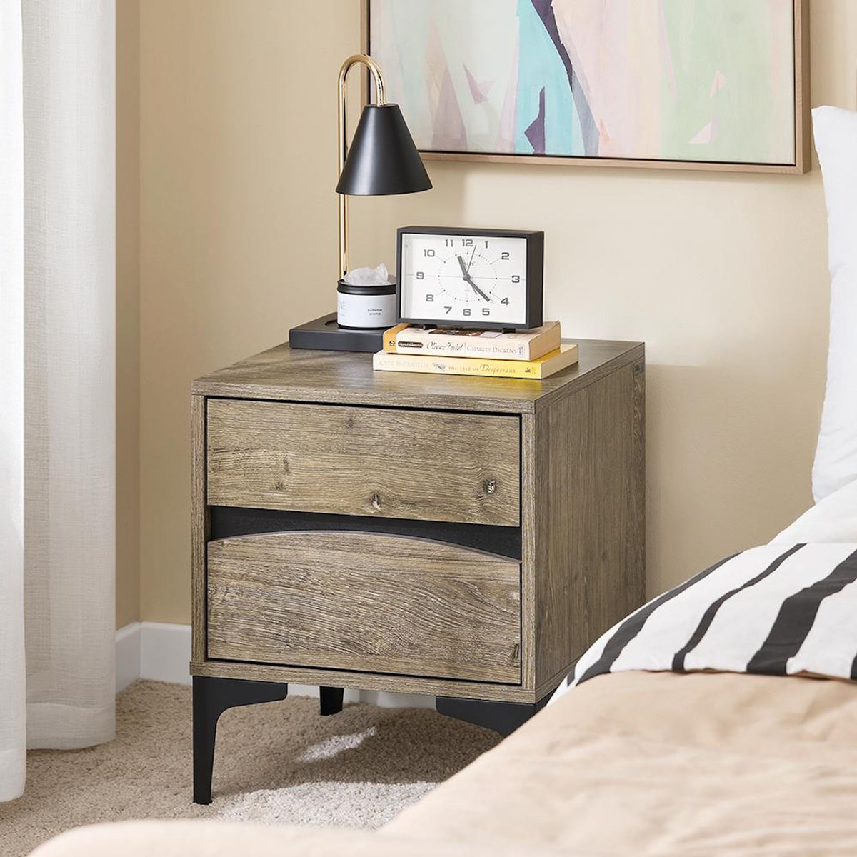 SOBUY SoBuy - Table De Chevet à 2 tiroirs - Brun Clair - 40x40x47cm - Moderne - FBT165-N