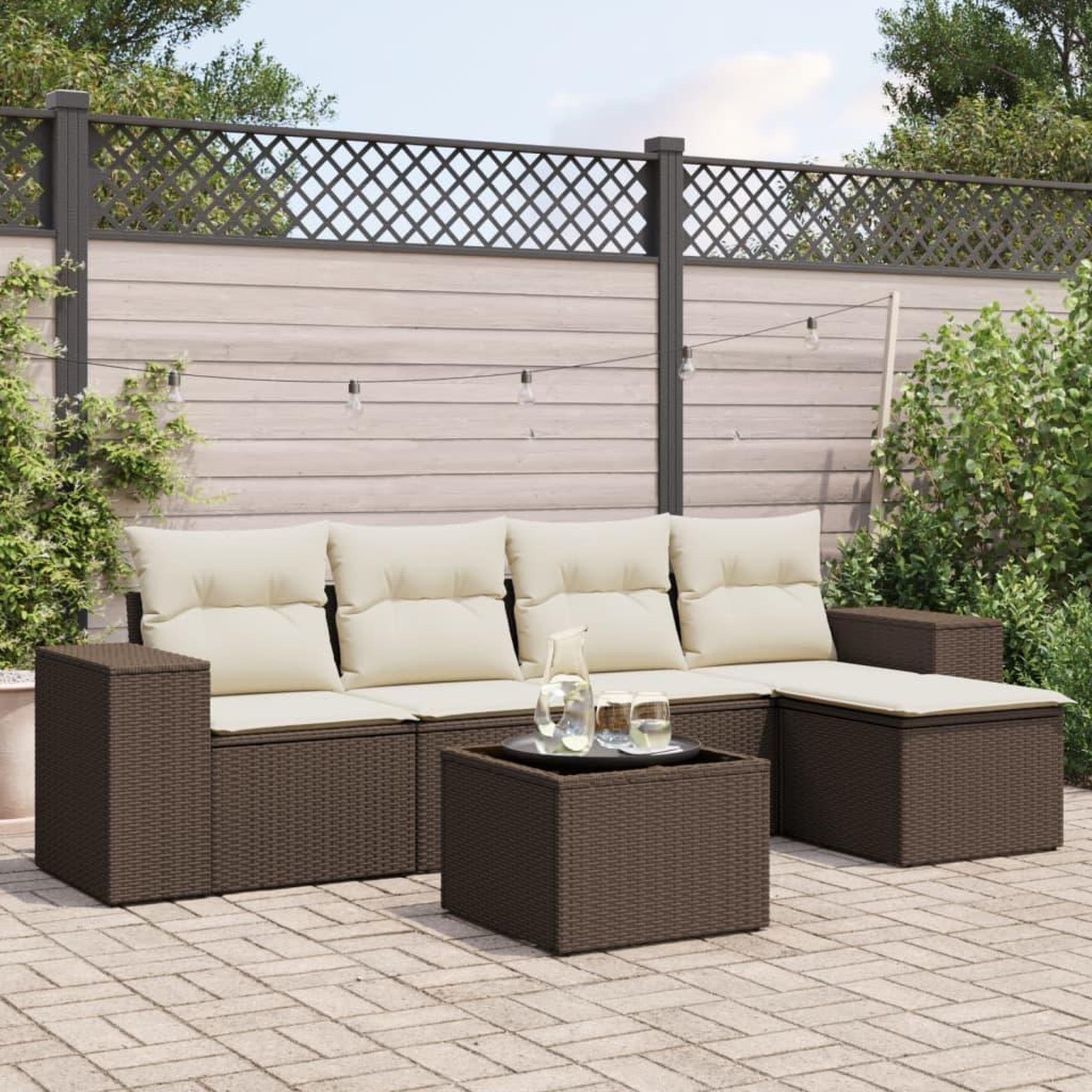 VIDAXL Salon de jardin avec coussins 6 pcs marron resine tressee