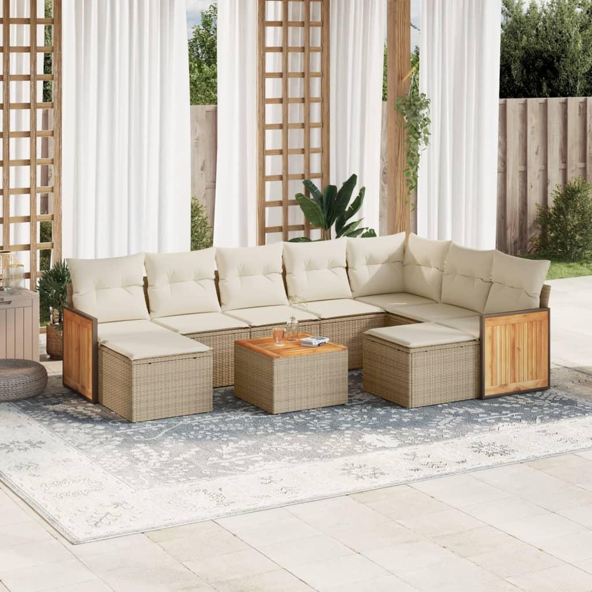 VIDAXL Salon de jardin avec coussins 10 pcs beige resine tressee
