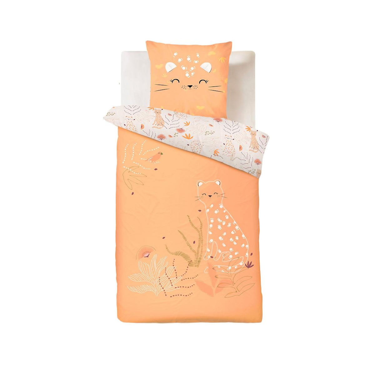 Petit Béguin Housse de couette enfant + taie d'oreiller Tchatcha