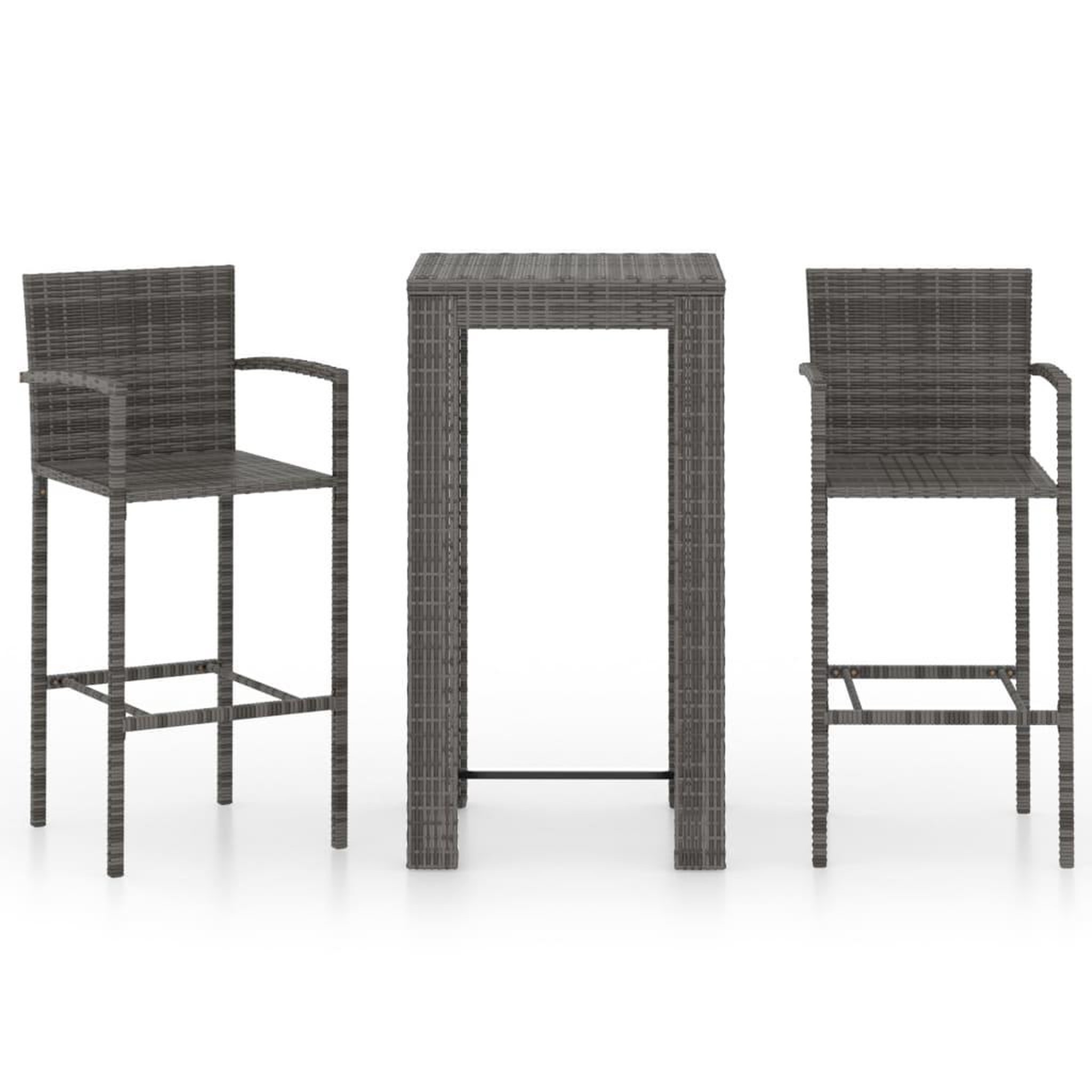 Voir la diapositive 1 : VIDAXL Ensemble de bar d'exterieur 3 pcs accoudoir Resine tressee Gris