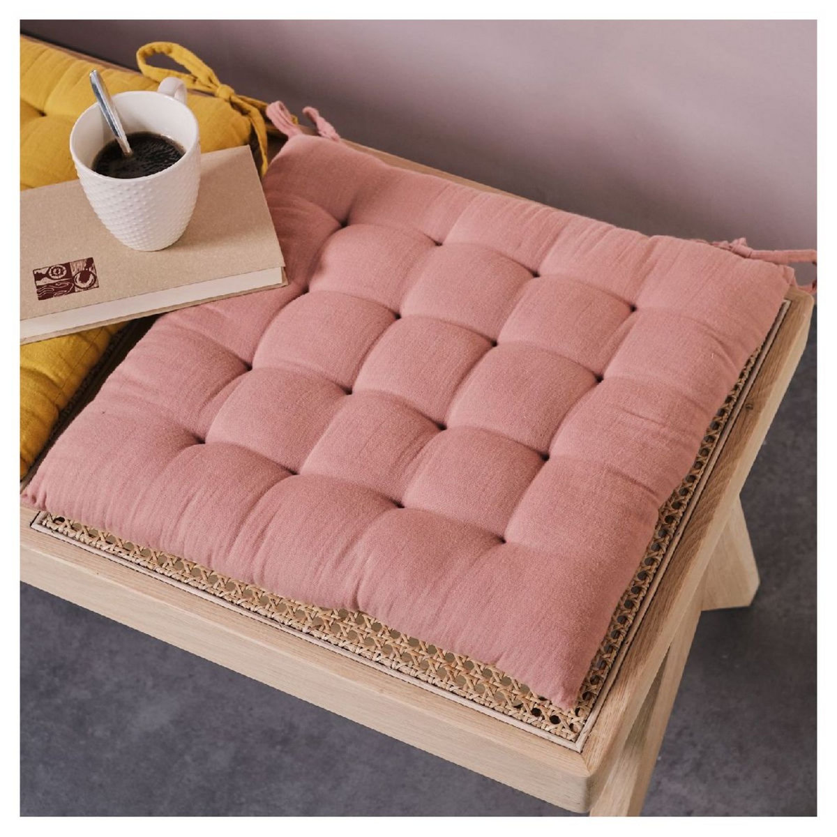 TODAY Galette de chaise unie matelassée en gaze de coton INDIAN FLOWERS