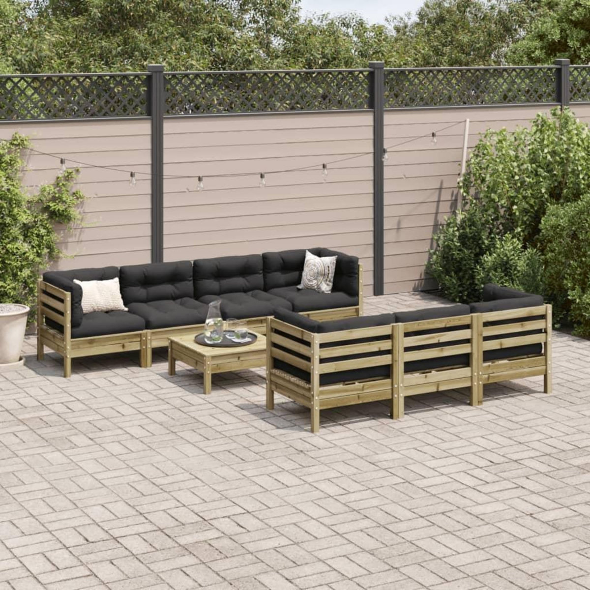 VIDAXL Salon de jardin 8 pcs avec coussins bois de pin impregne