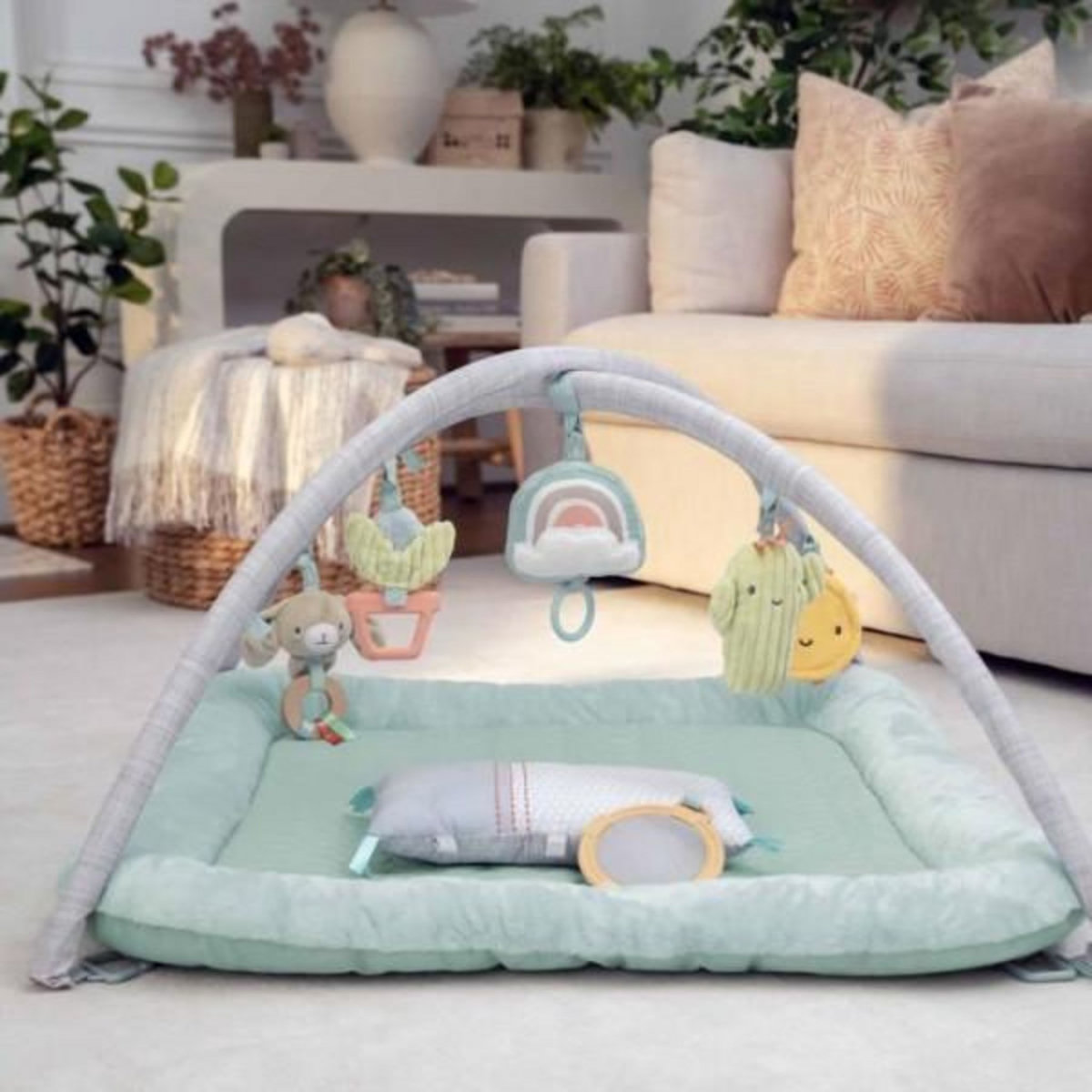 MARKET24 INGENUITY Tapis d'éveil au sol bébé Calm Spring Extra moelleux 6 jouets mutil sensoriels détachable