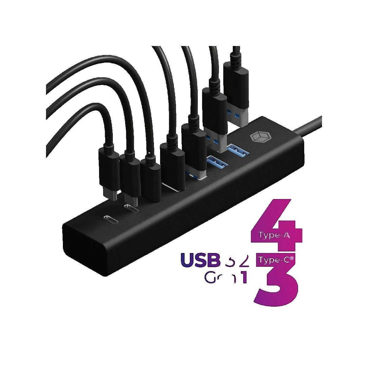 Icy Box Hub USB Icy-Box IB-HUB1737-C3 avec 4 ports USB Type-A et 3 ports USB Type-C